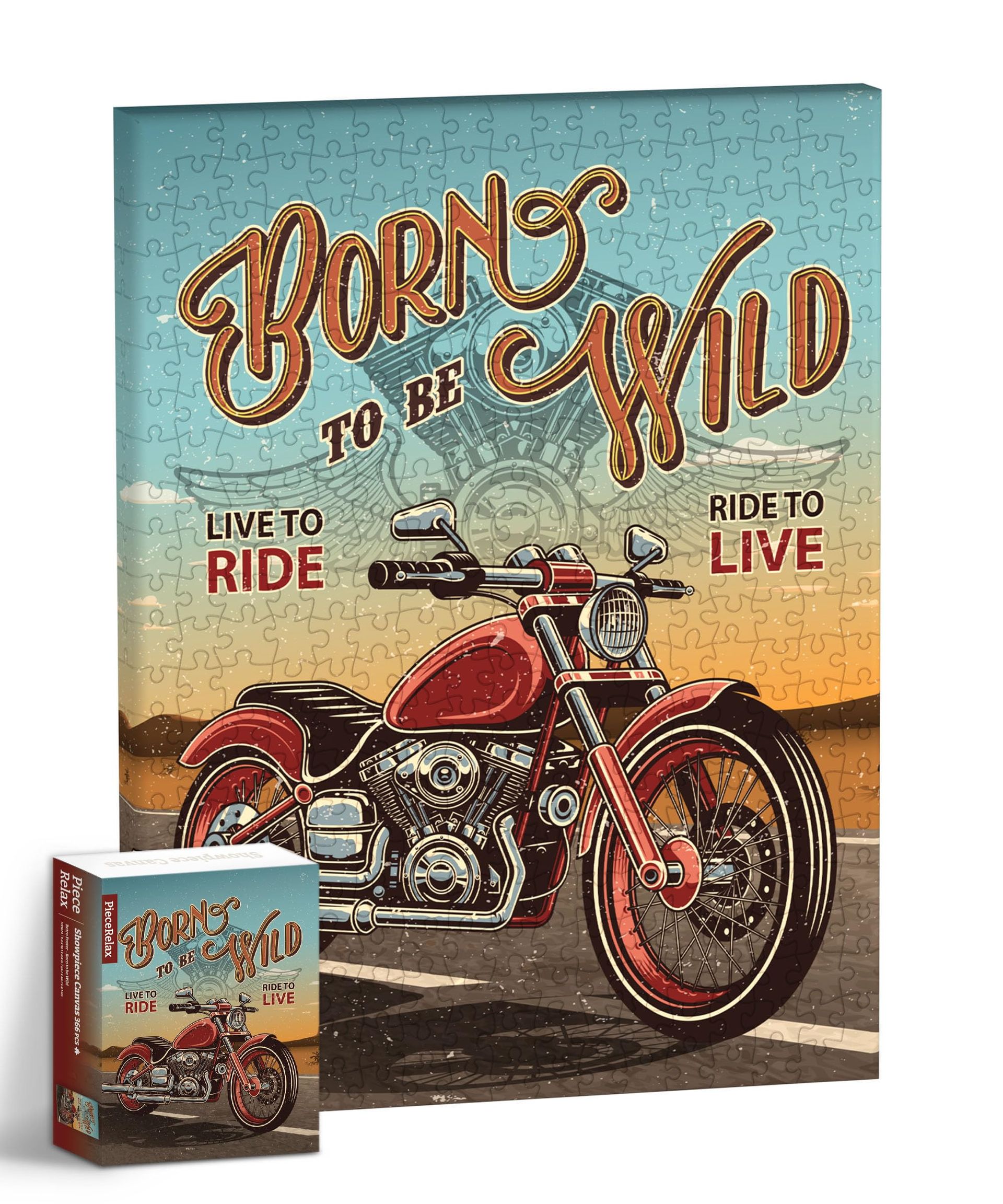 Canvas Wall Art Jigsaw Puzzle for Adults Retro Poster Design Unique Décor Gift - Retro Poster Born to Be Wild 366 Pieces - Spring Refresh