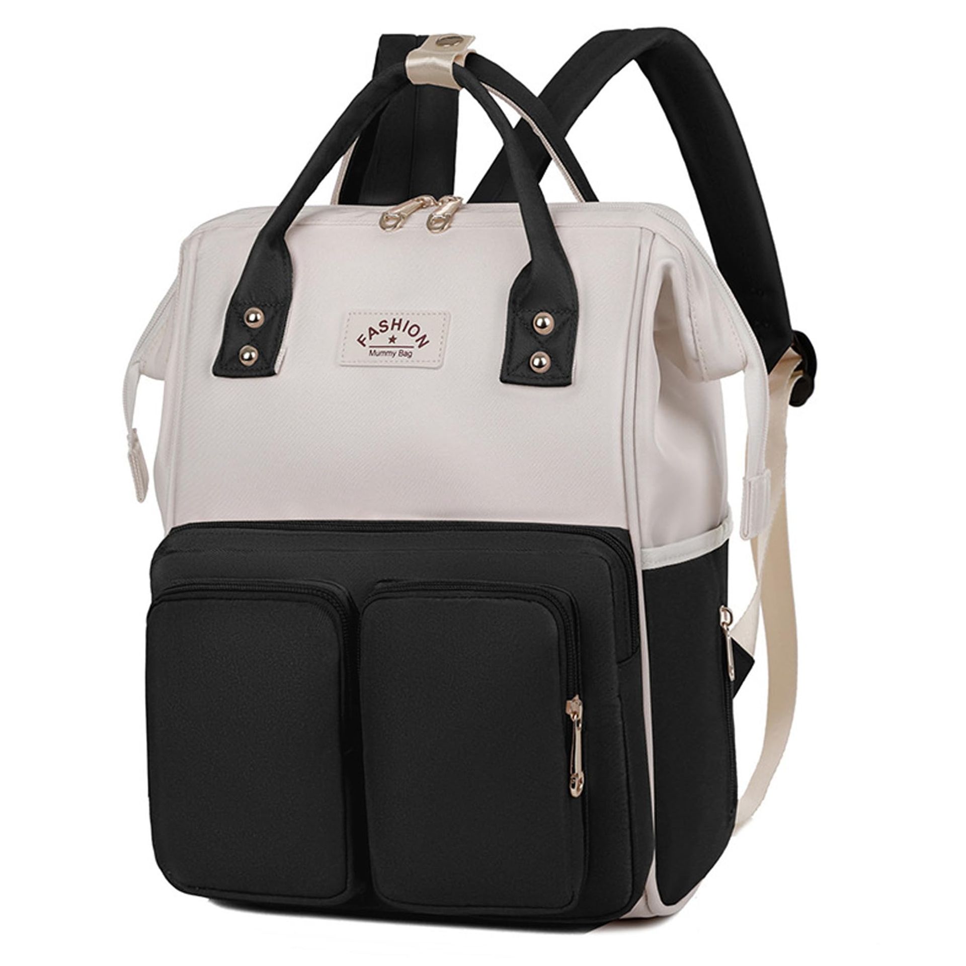 3-in-1 Large Baby Changing Bag Backpack Multifunctional Nappy Changing Travel Bag for Mum and Dad - Black+Off White One Size