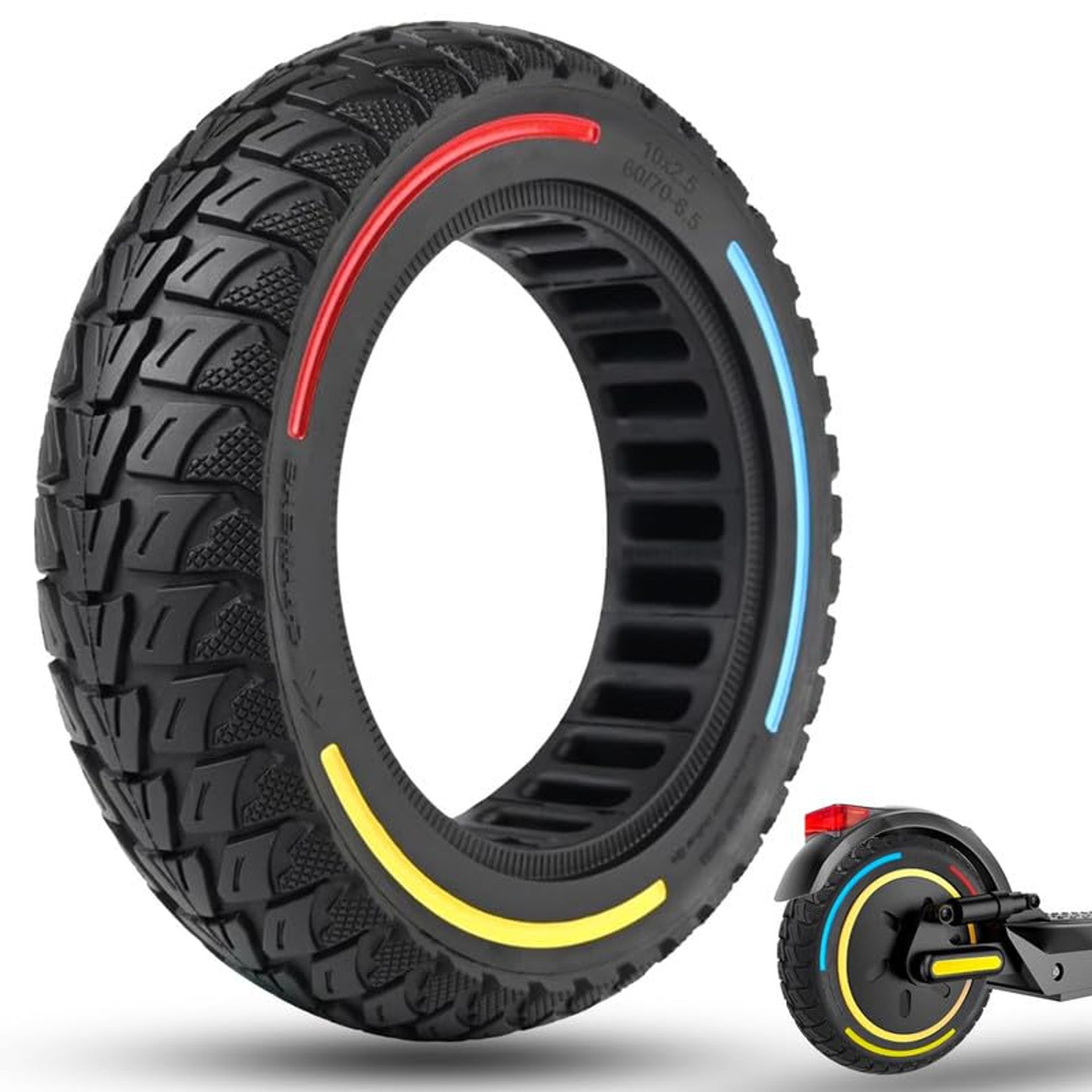 Electric Scooter Solid Off-Road Tyre 10x2.5 60/70-6.5 Puncture Proof Replacement - Black 10 Inch
