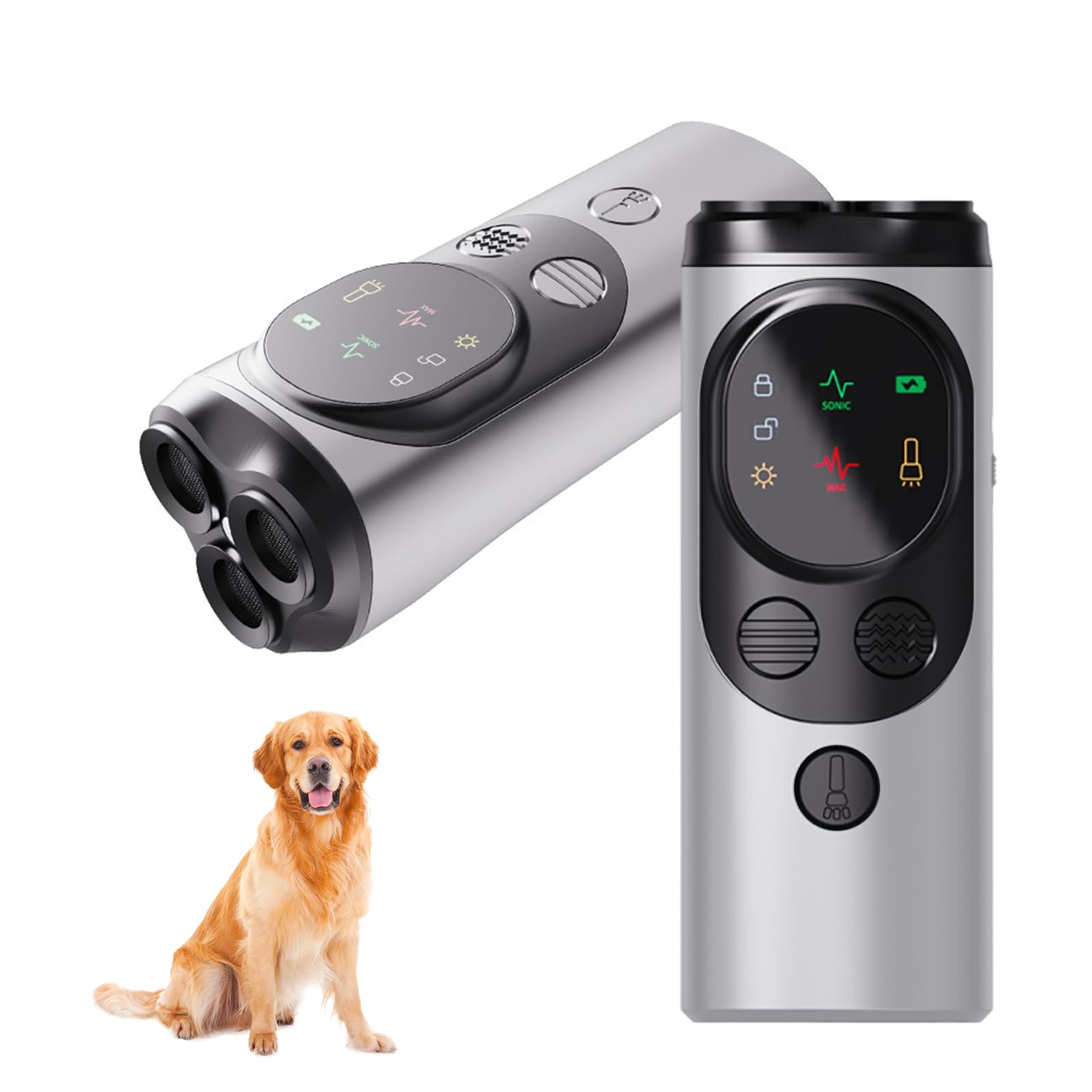 Ultrasonic Anti Barking Device for Dogs with Display, High-Lumen Flashlight and 50FT Range - Grey CBH20001E06