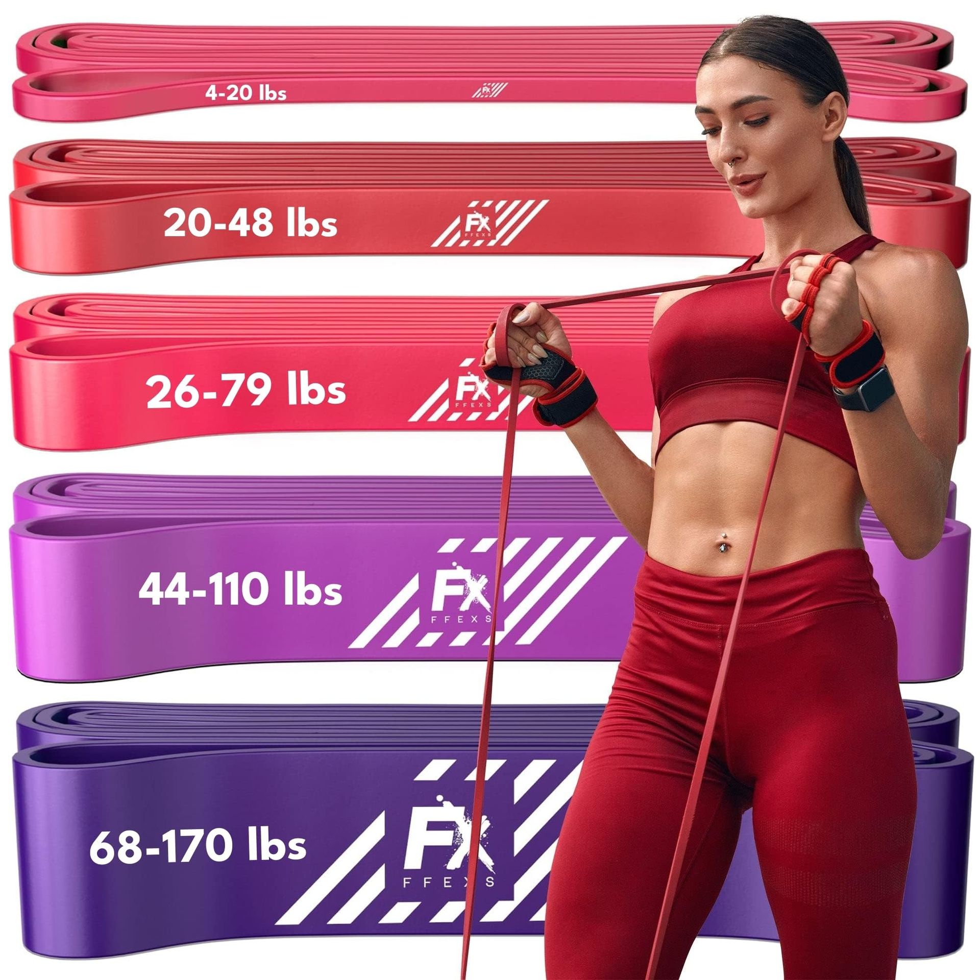Resistance Bands Set 5-Level Durable Latex Exercise Bands for Strength Training, Stretching & Fitness Workouts - Pink Set - Student Essentials
