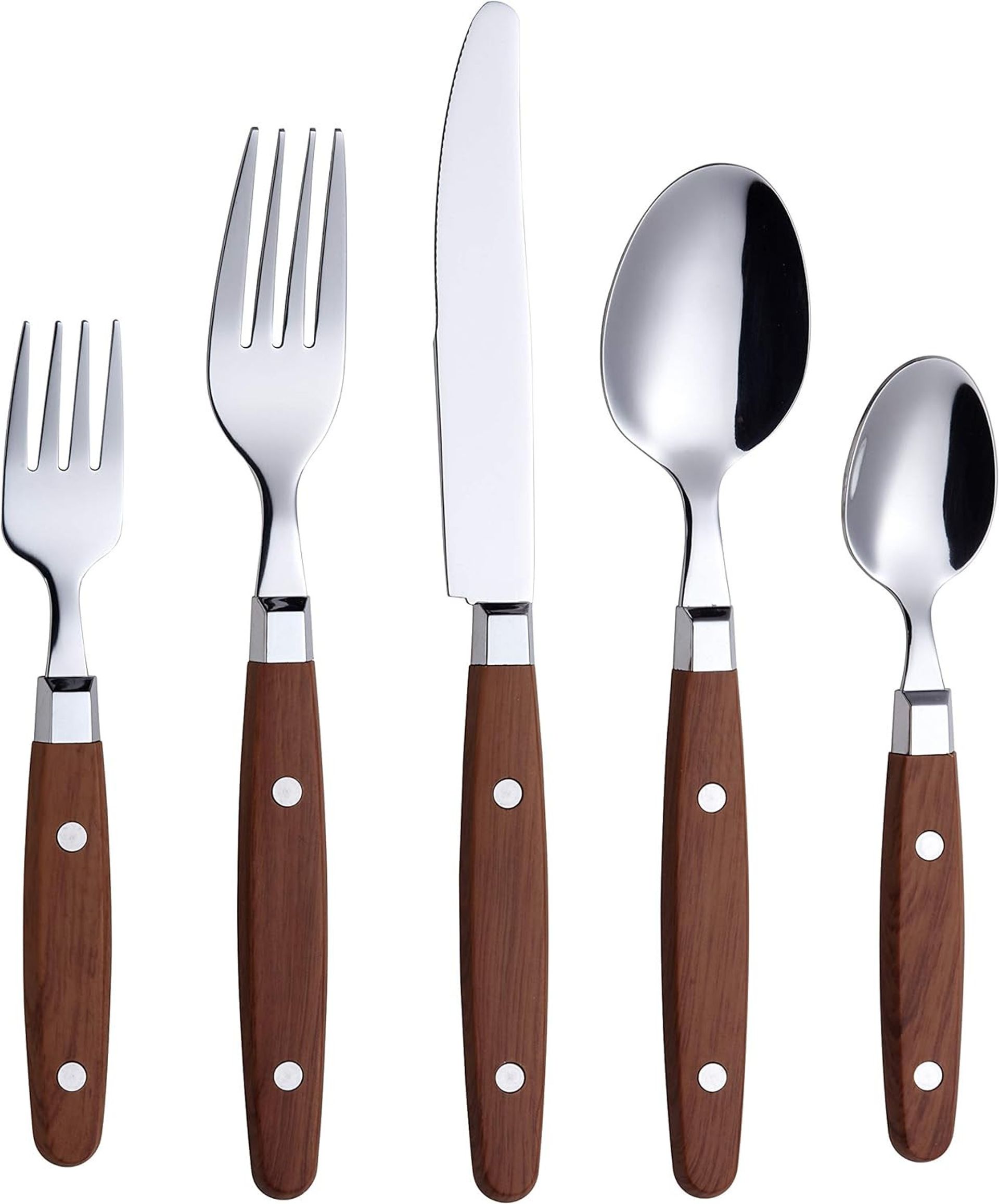 20-Piece Stainless Steel Cutlery Set Retro Rivet Design Flatware - Wood AN73 - Spring Refresh