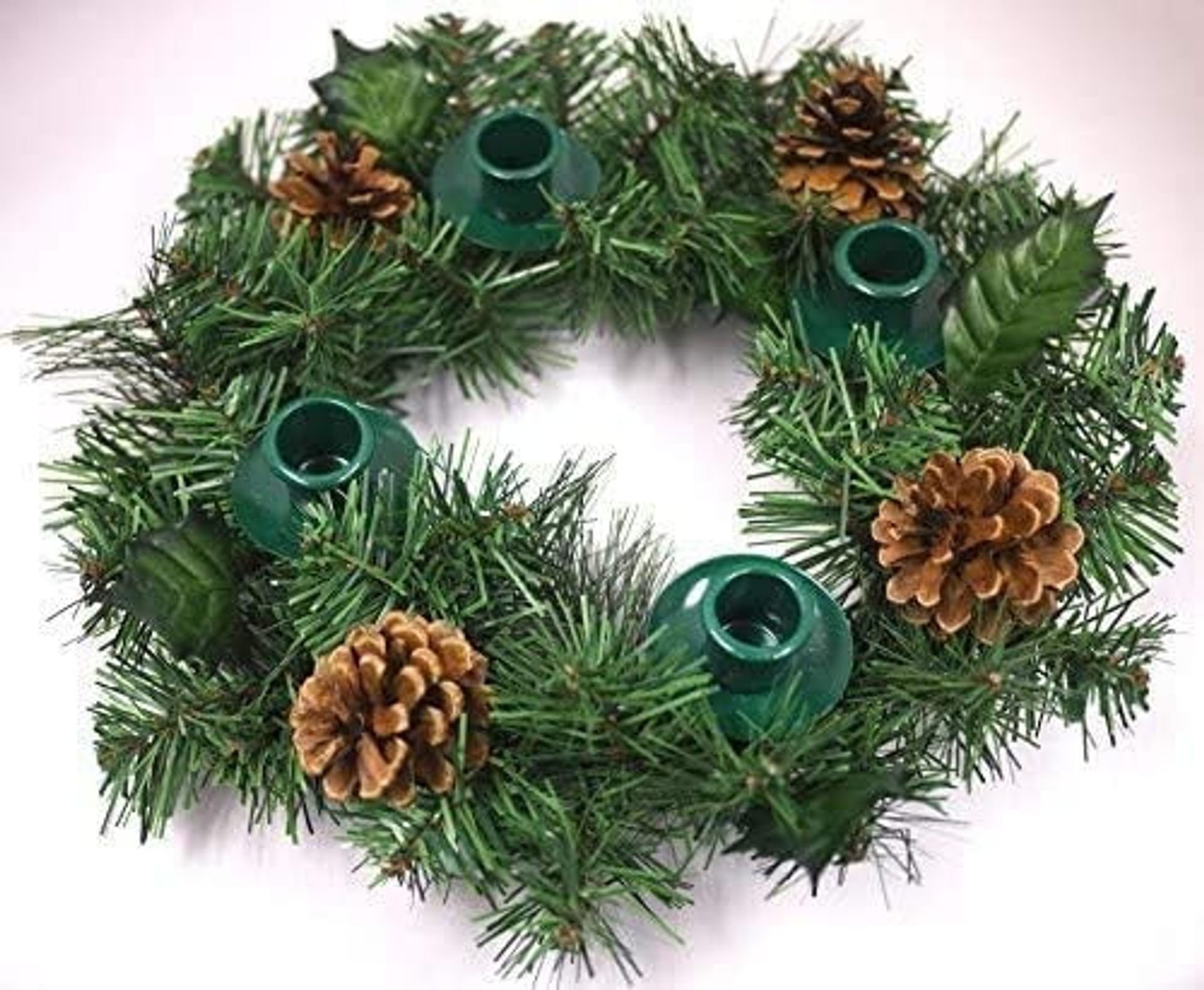 Traditional Christmas Advent Wreath with Pine Cones & Greenery Centrepiece Décor - Green L