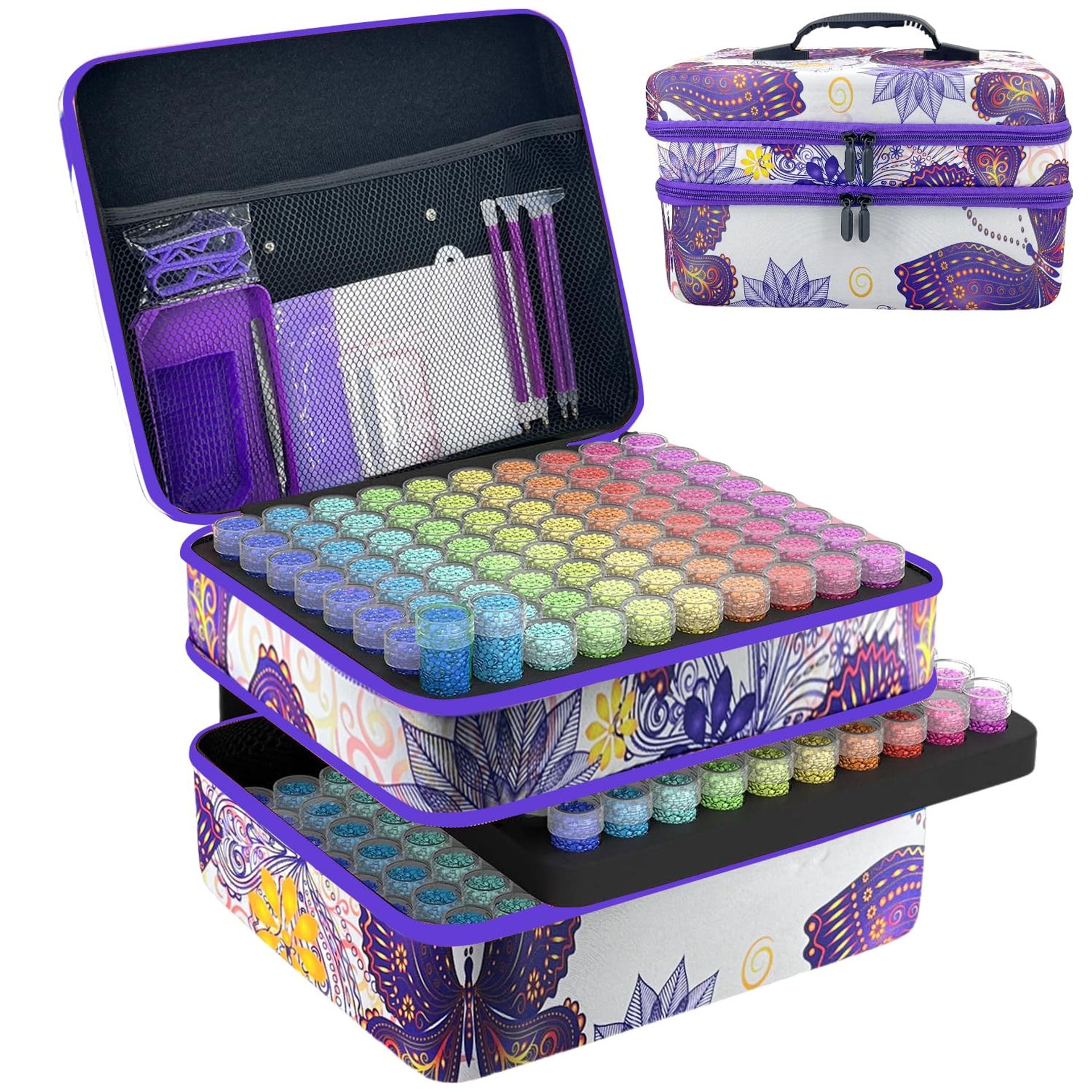 Diamond Painting Storage Case 240 Slot Bead Organiser with Tools & Labels - Purple X-Large