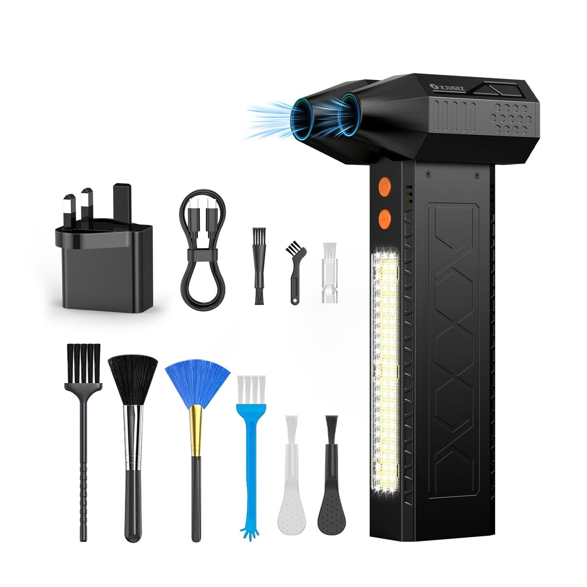 Dual Motors Electric Compressed Air Duster Cleaner 4 Speed 180000RPM*2 Portable Air Blower with LED Light for PC, Laptop, Keyboard - Black