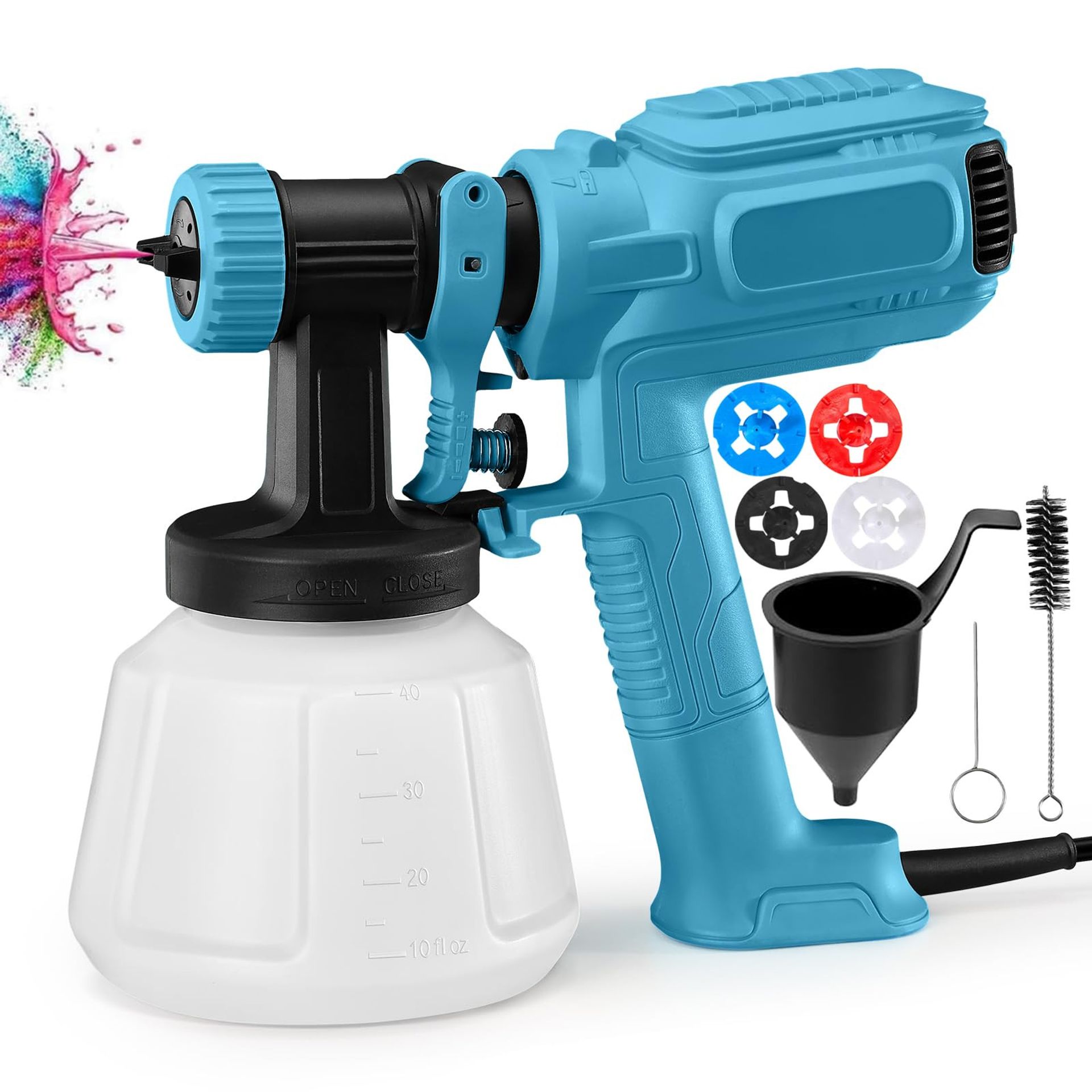Electric Paint Sprayer 600W 1200ML Spray Gun with 4 Nozzles 3 Patterns for Walls, Fences and Furniture - Blue PS140012