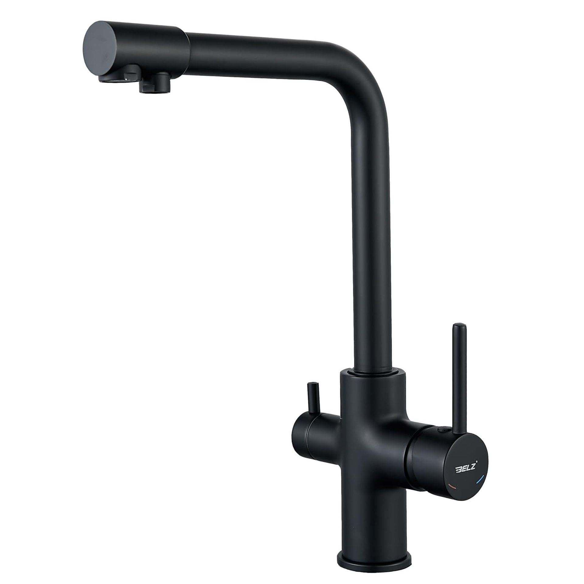 3 Way Kitchen Tap Double Lever 360° Swivel Mixer with Filtered Water Outlet Durable Brass Construction Low Pressure Design - Black CL002