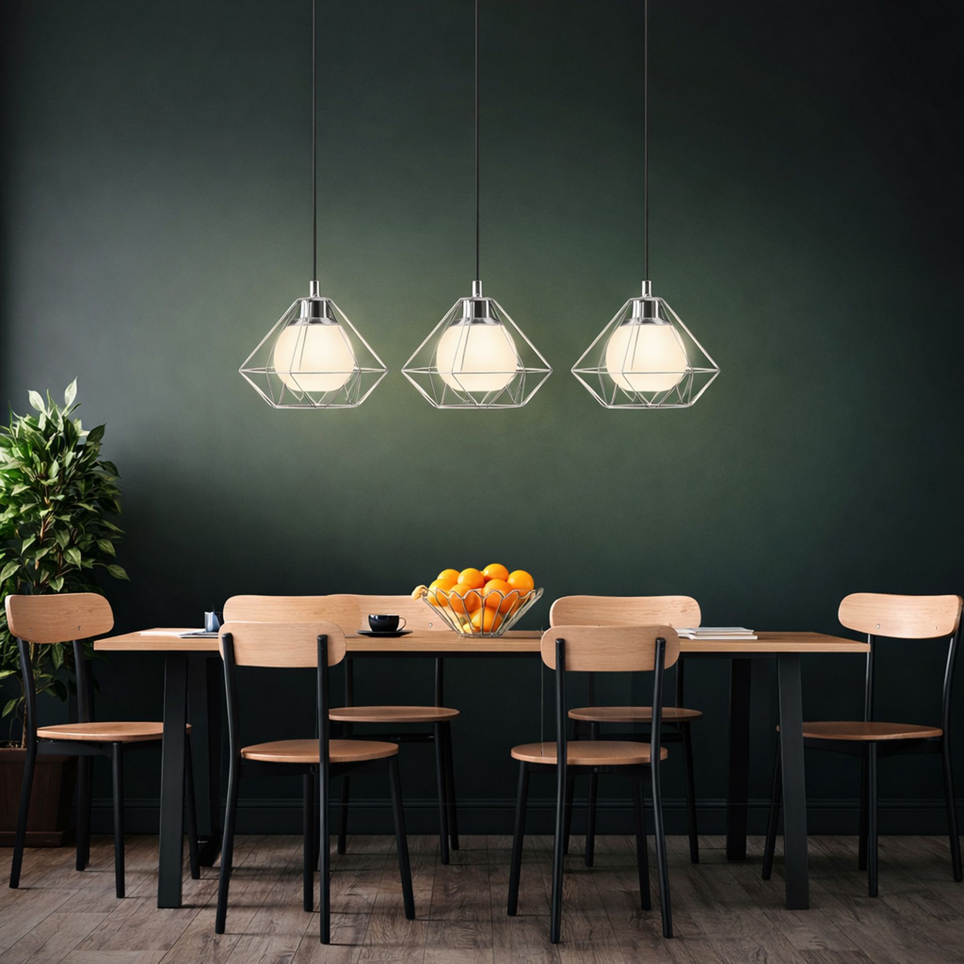 BURTON Linear Bar Pendant – 3-Light Polished Chrome & Opal White Glass E27