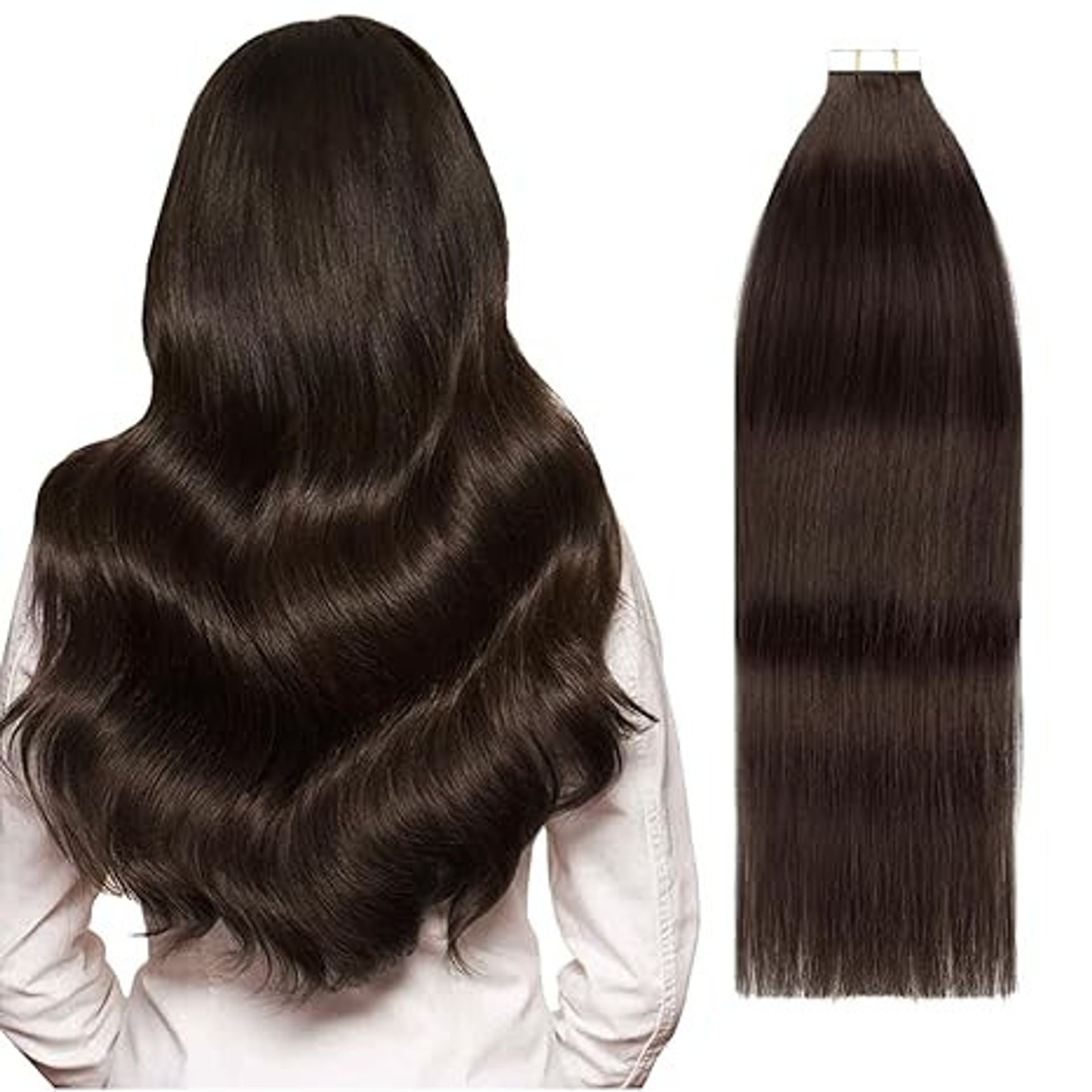 Tape In Hair Extensions Human Hair Invisible Seamless Skin Weft Reusable Remy 20 Pieces - Dark Brown 18 Inch