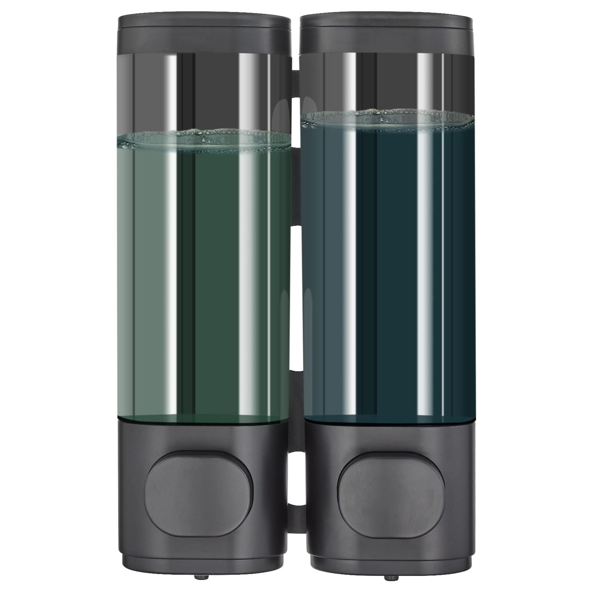 Wall Mounted Shower Dispenser 2 Chamber No Drill Shampoo & Conditioner Holder Large Capacity - Black L - Spring Refresh