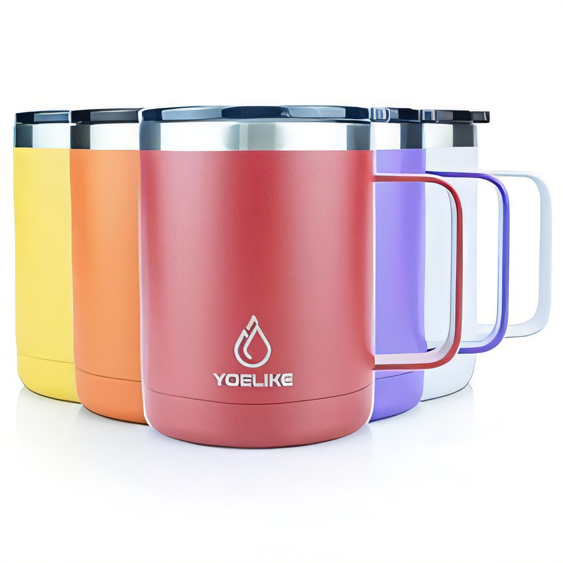 Insulated Coffee Travel Mug Double Wall Stainless Steel with Lid and Handle for Hot & Cold Drinks - Red 410ml