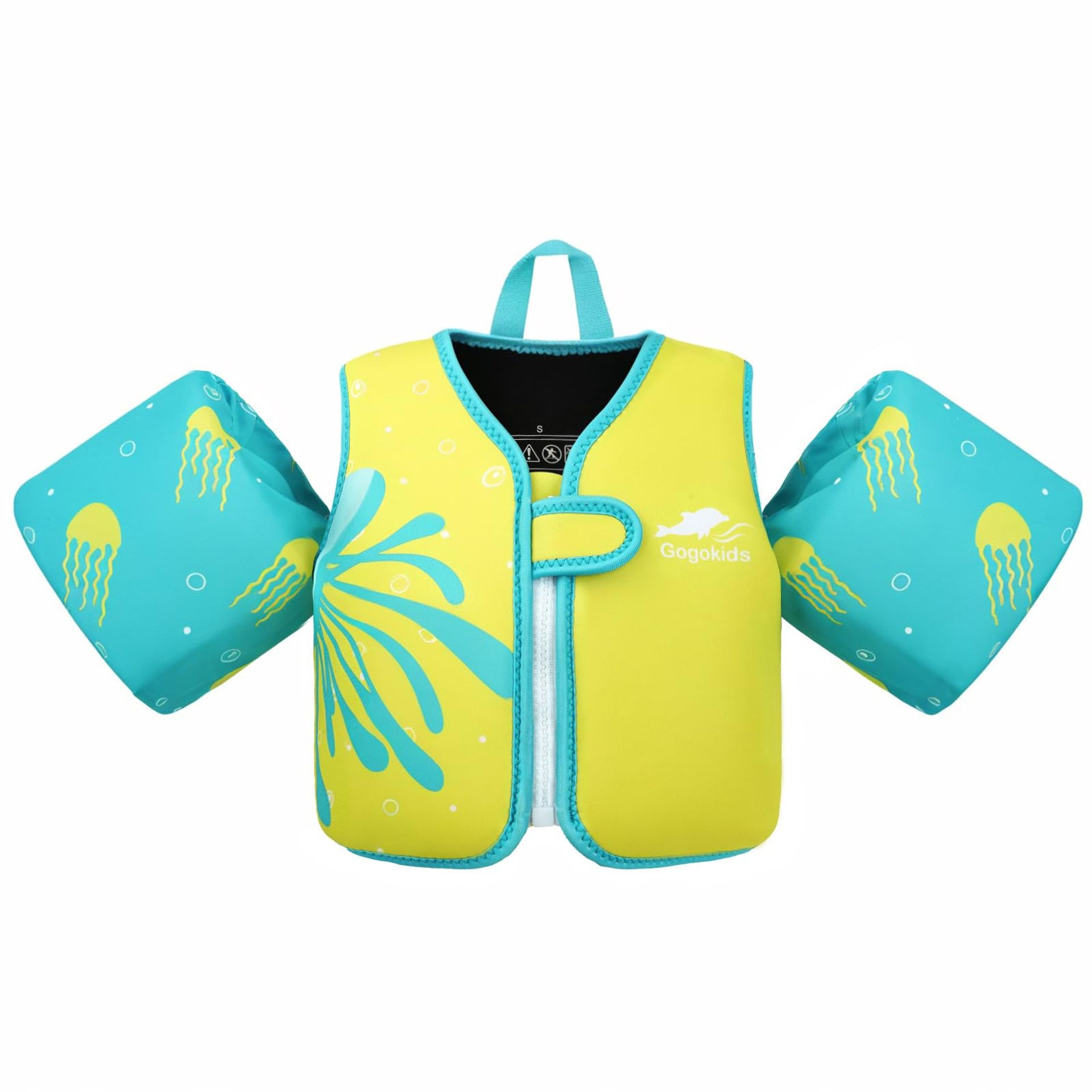 Kids Swim Vest with Arm Bands Toddlers Floating Jacket for Pool & Beach - Yellow Jellyfish 2-3 Years