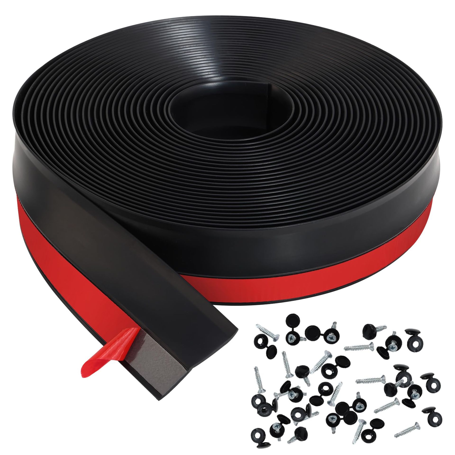 Universal Garage Door Top and Side Seal Strip Waterproof Self-Adhesive with Screws - Black 10m