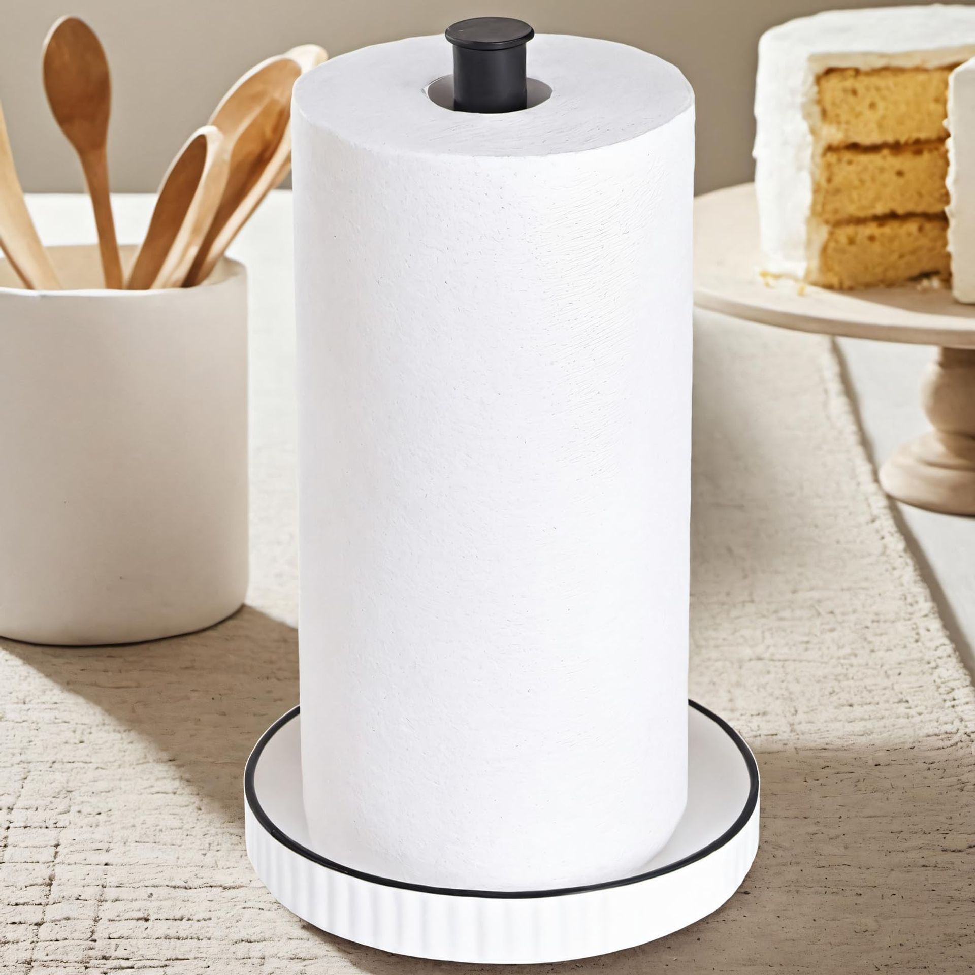 Free Standing Kitchen Roll Holder with Easy-to-Clean Ceramic Base 18cm x 32cm Stable Durable Design - Elegant Black