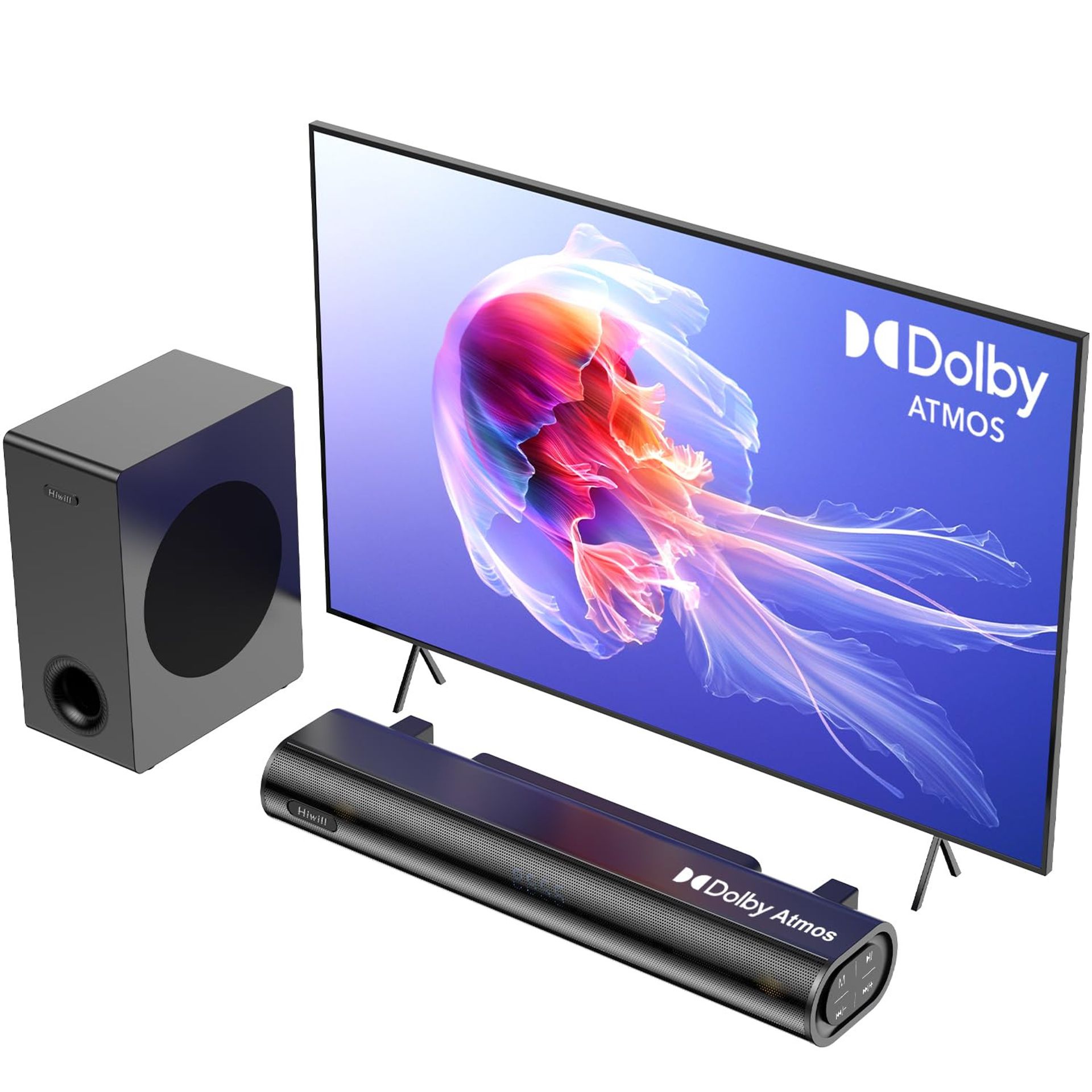 2.1CH Dolby Atmos Soundbar 200W with Subwoofer Treble & Bass Adjust eARC/BT/AUX - Black HiElite A21