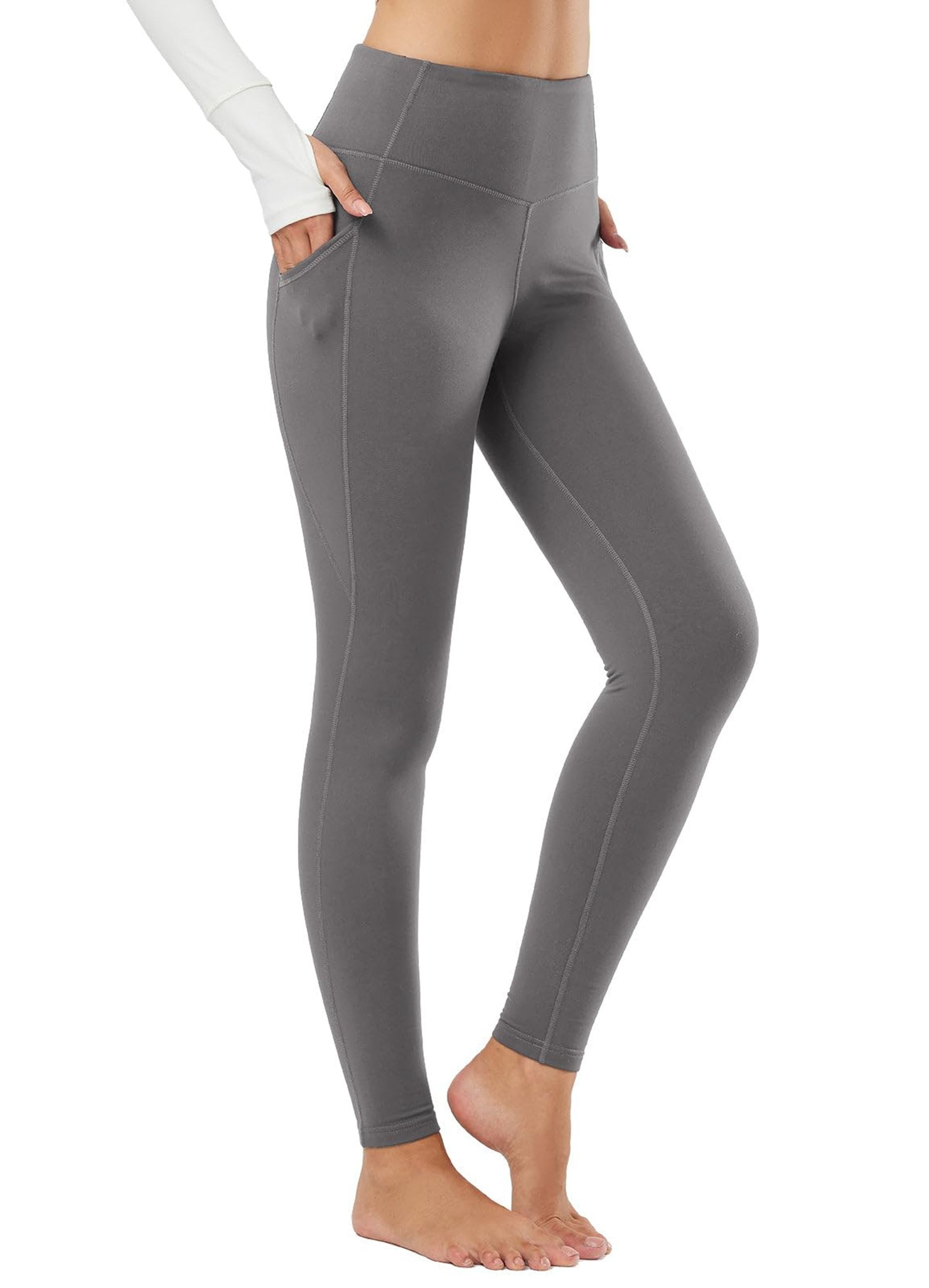 Women's Thermal Leggings Fleece Lined High Waisted Yoga Pants with Pockets Winter Warm - Grey XL