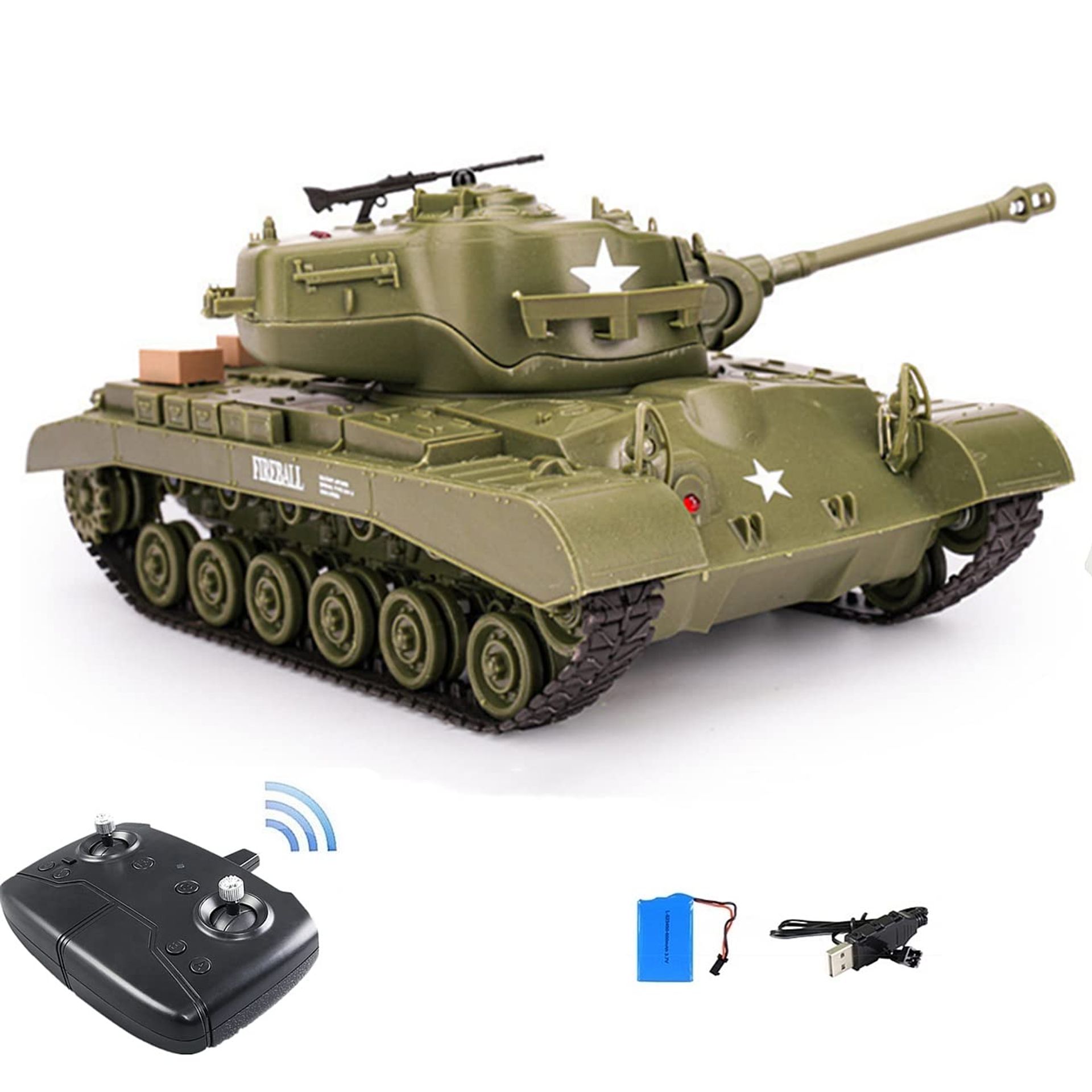 Remote Control Military Battle Tank 1:18 Scale 320° Rotation Realistic Sound - Green M