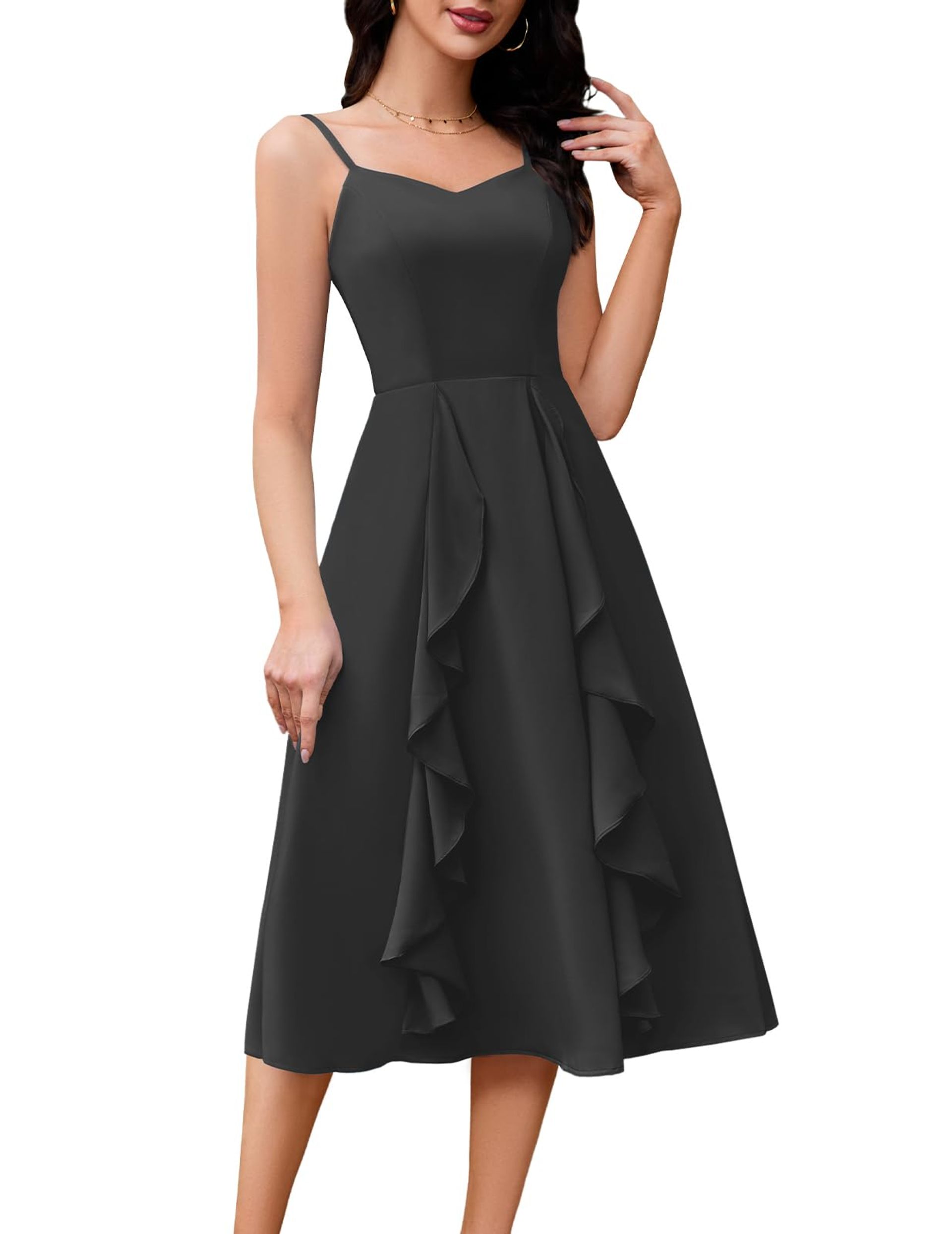 Women's Strapless A-Line Lace Hem Summer Cocktail Wedding Guest Dress - Black XL