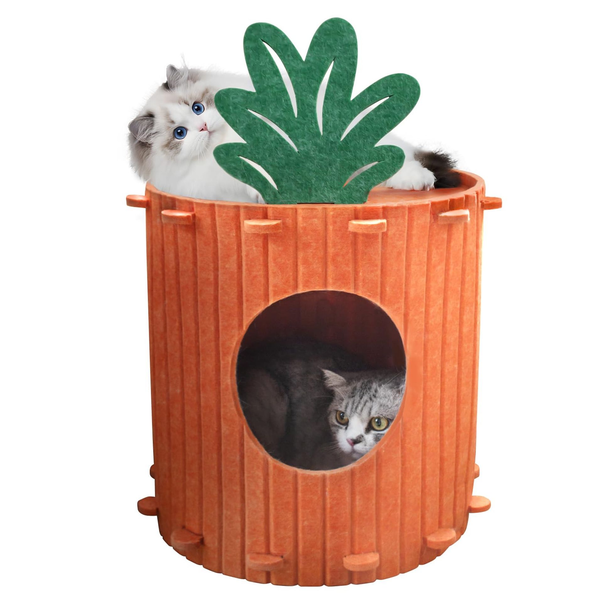 Cat Bed Felt Kitten House Carrot Design Washable Foldable Hideaway - Orange 40 x 40 x 40cm