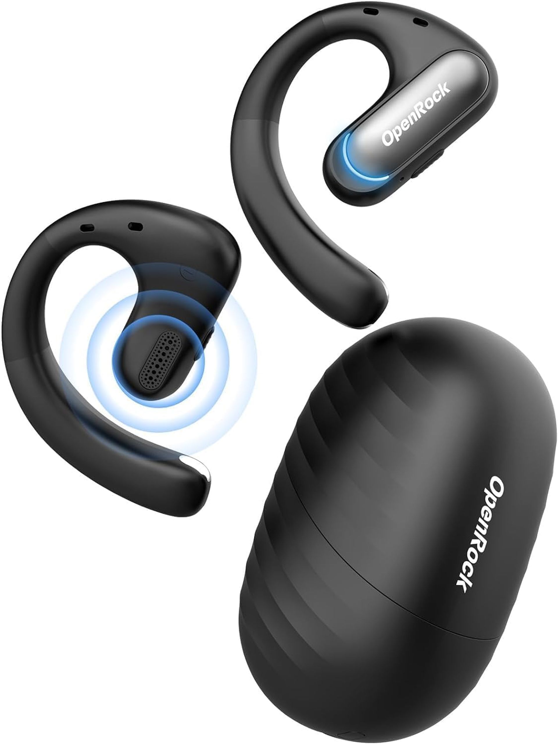 Open Ear Bluetooth 5.2 Headphones Wireless Earbuds 46Hr Playtime with Deep Bass, ENC Noise Cancelling & IPX5 Waterproof - Black OpenRock Pro