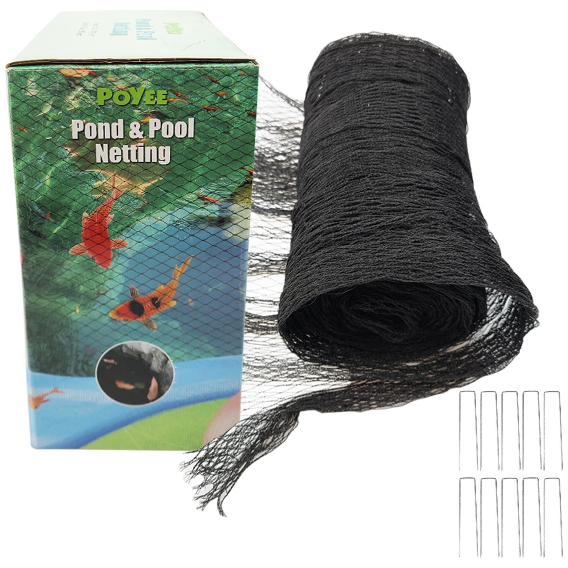 Pond Netting for Leaves Fine Mesh Cover Protects Koi Fish with Anchor Stakes - Black 6m x 9m
