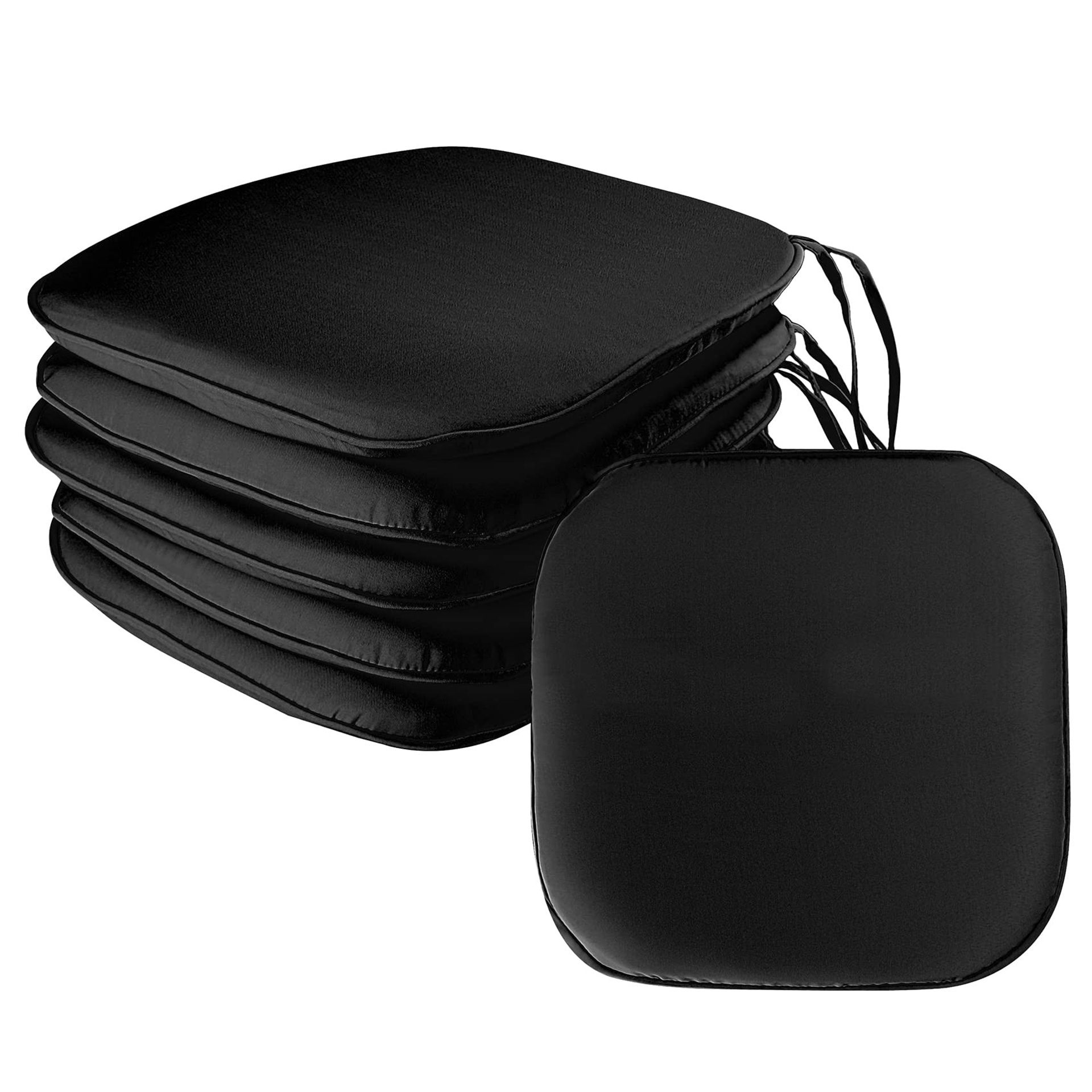Garden Chair Seat Cushions Set of 6 Indoor Outdoor Dining Pads Comfortable and Durable - Black Round 6PC