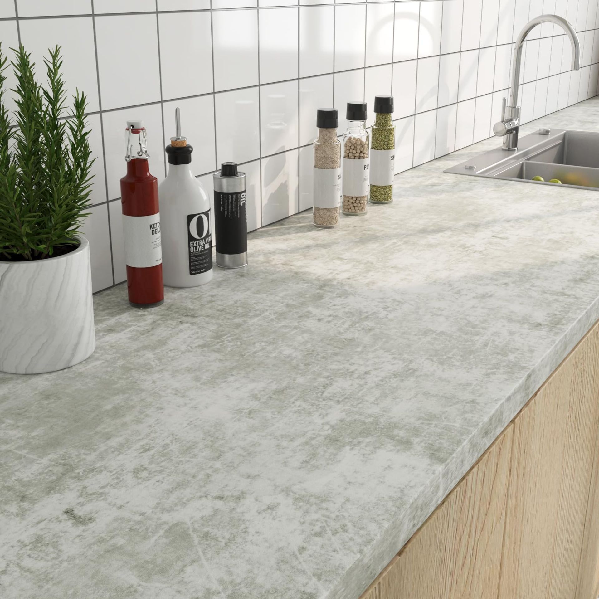 White Cement Effect Wallpaper Thicken Vinyl Self-Adhesive Roll Waterproof for Bedroom, Living Room and Kitchen Cabinets - Off-White 40x700cm