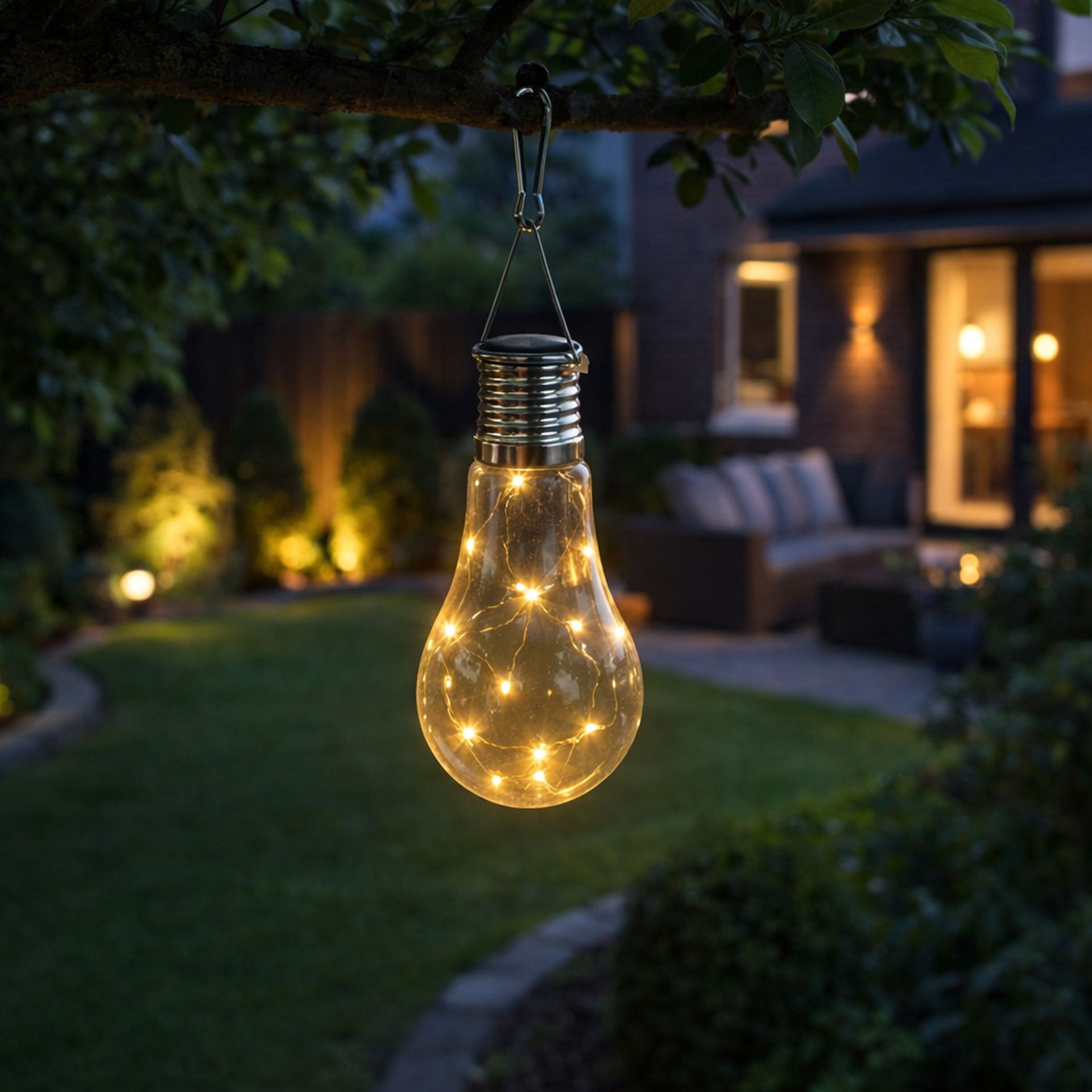 Solar LED Hanging Bulb Garden Light – Clear Outdoor Pendant