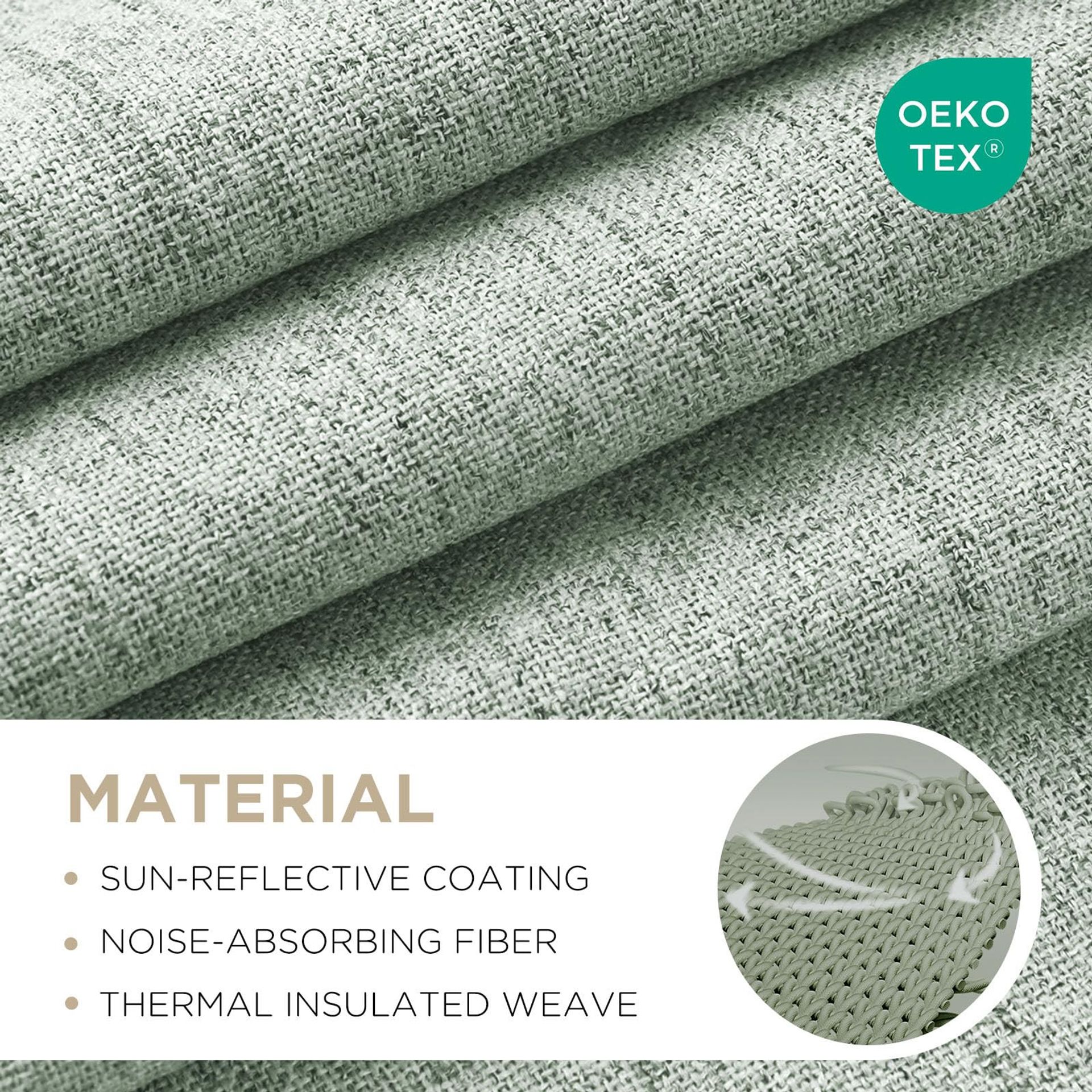 Blackout Thermal Lined Curtains 100% Light Blocking Linen Texture Drapes with Back Tabs & Rod Pocket - Sage Green 55x94 Inch (2 Panels)