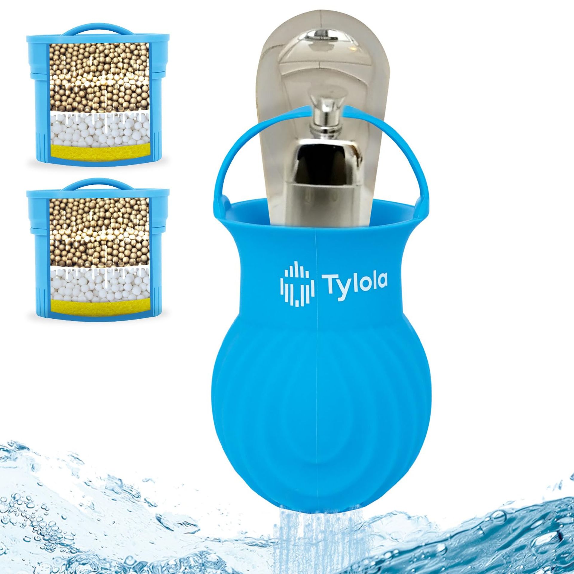 Hard Water Bath Tap Filter Reduces Chlorine, Limescale & Heavy Metals with KDF55 Filtration - Blue Tylola Series 1