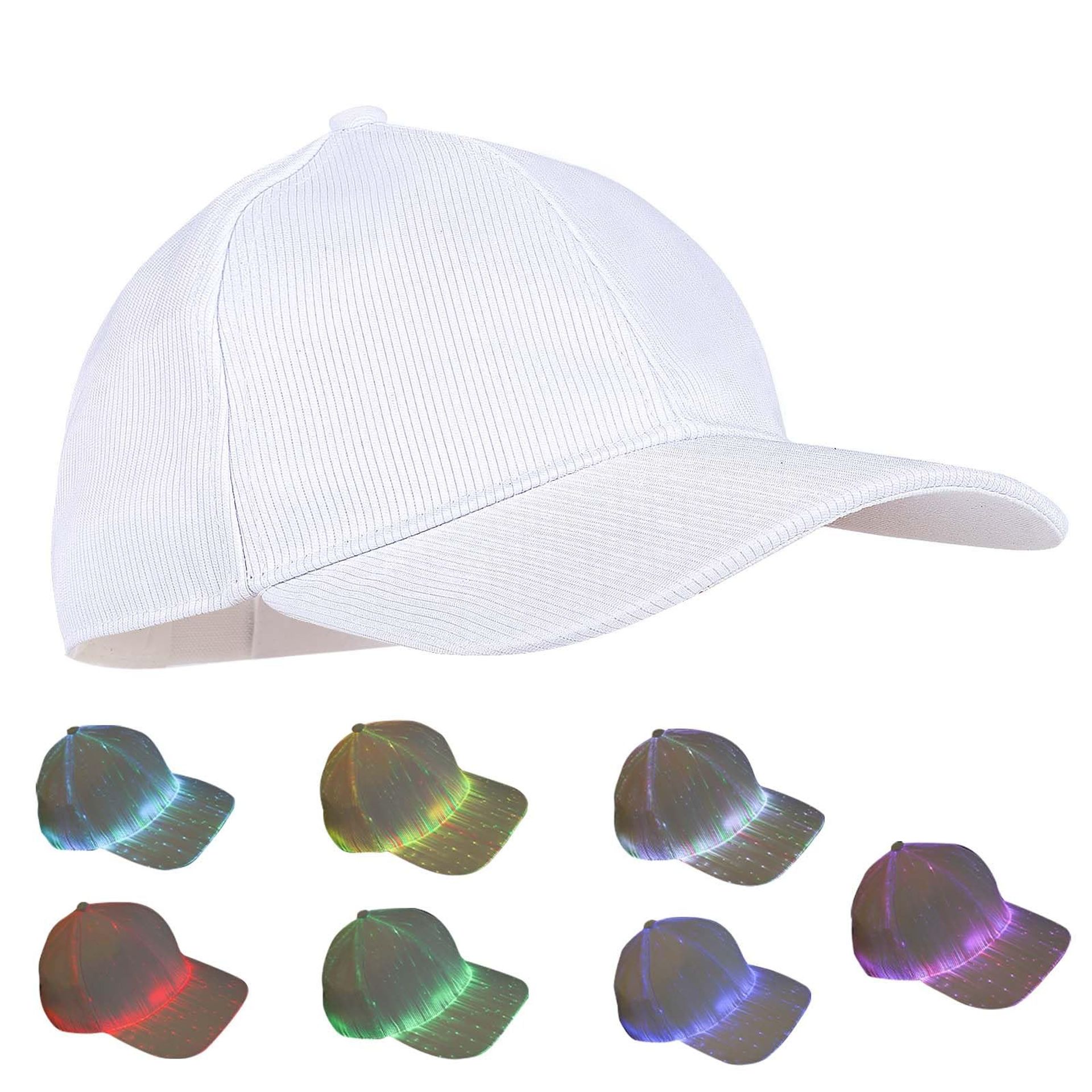 Fibre Optic LED Light-Up Baseball Hat USB Rechargeable 7 Colour Modes - White One Size