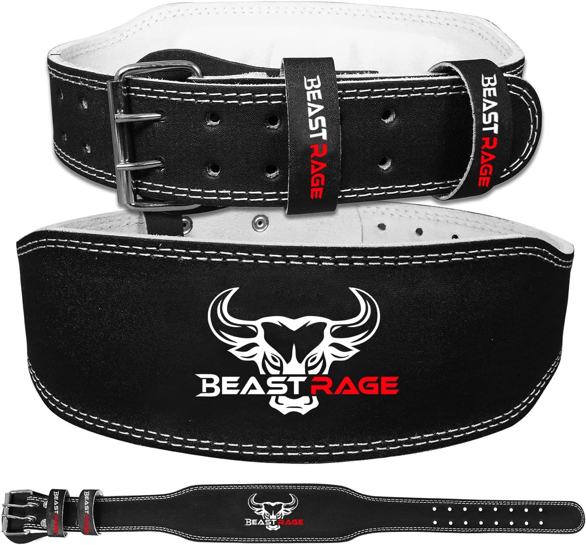 Weight Lifting Belt Leather Heavy Duty Gym Training Padded Back Support - Black 2XL