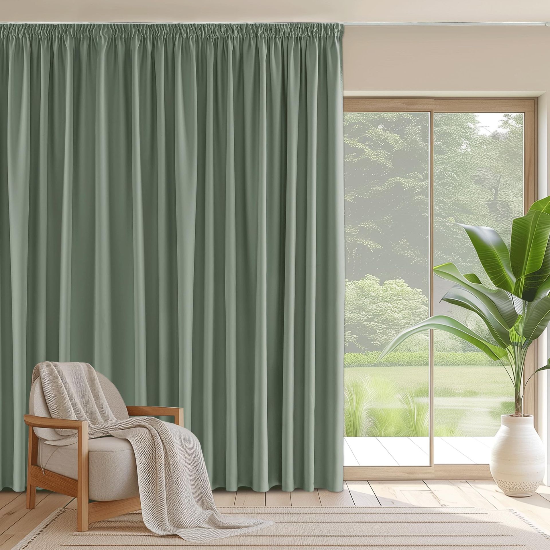 Extra Wide Long Blackout Curtain Room Divider Thermal Energy Saving Drape - Sage Green W118" x L102"