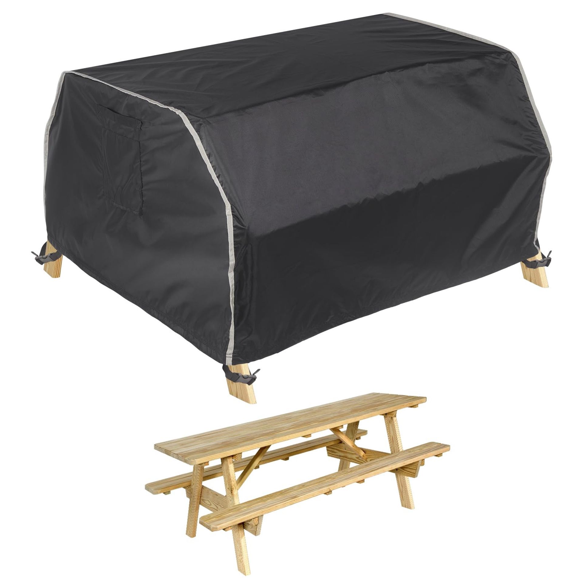 Kids Picnic Table Cover Waterproof 420D Polyethylene Fabric Anti-UV Outdoor Bench Protector - Black 100 x 90 x 55cm