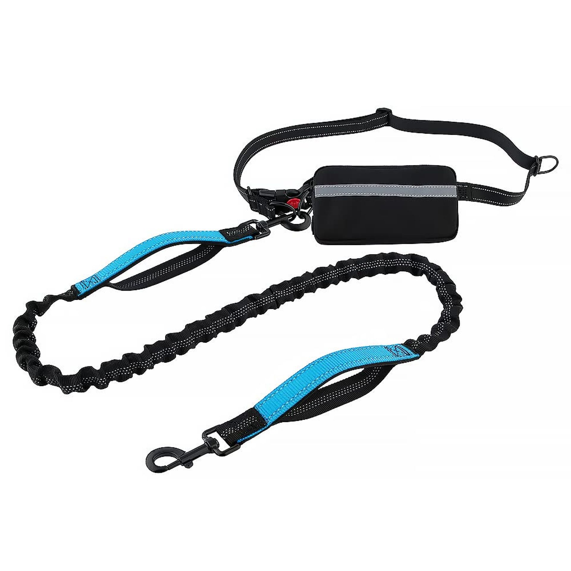 Hands Free Dual Handle Retractable Bungee Dog Lead with Reflective Stitching and Adjustable Waist Belt for Running & Walking - Orange 51-68 inches