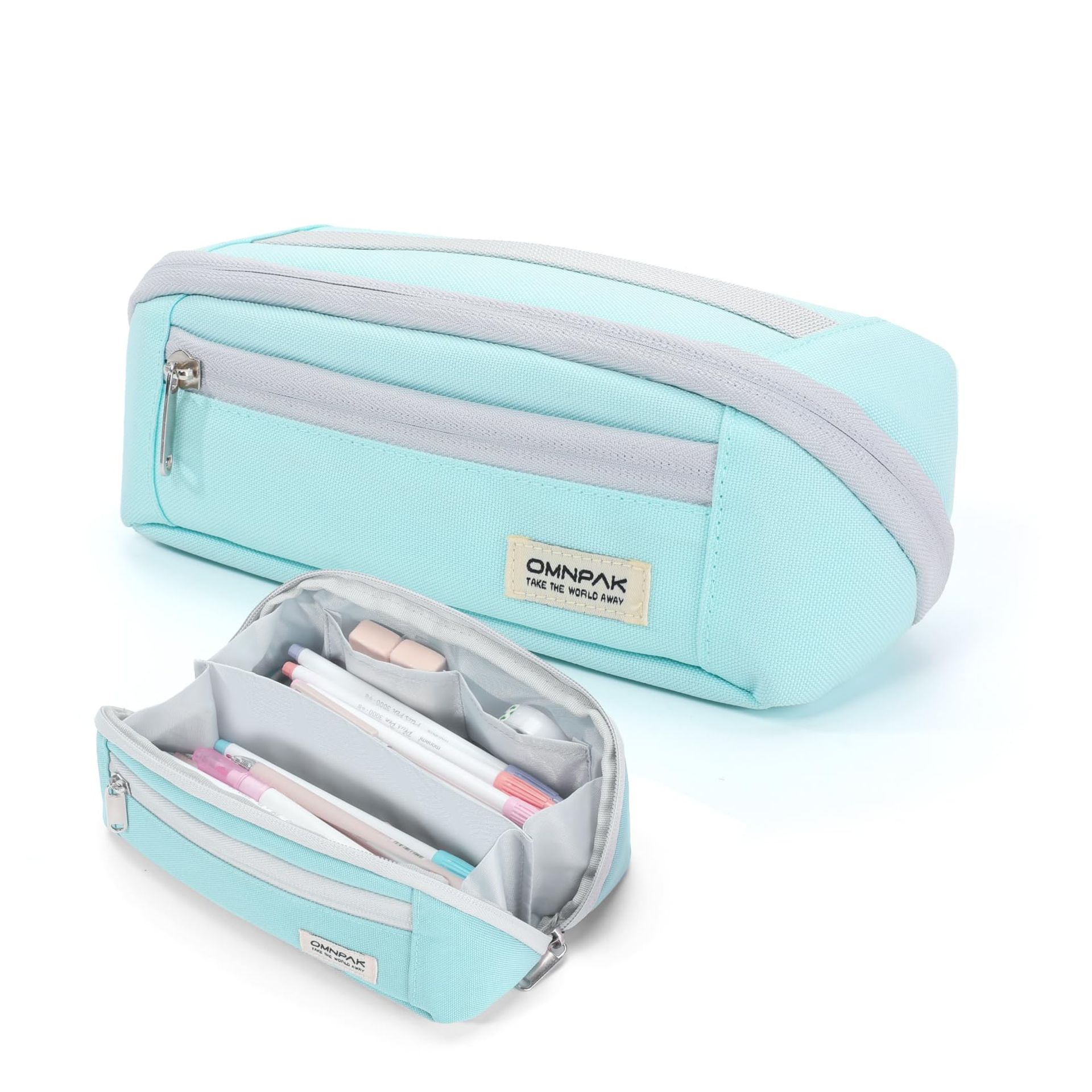 Large Capacity Pencil Case with Carry Handle Spill & Scratch Resistant Unisex Design for School & Office - Green 8.66in