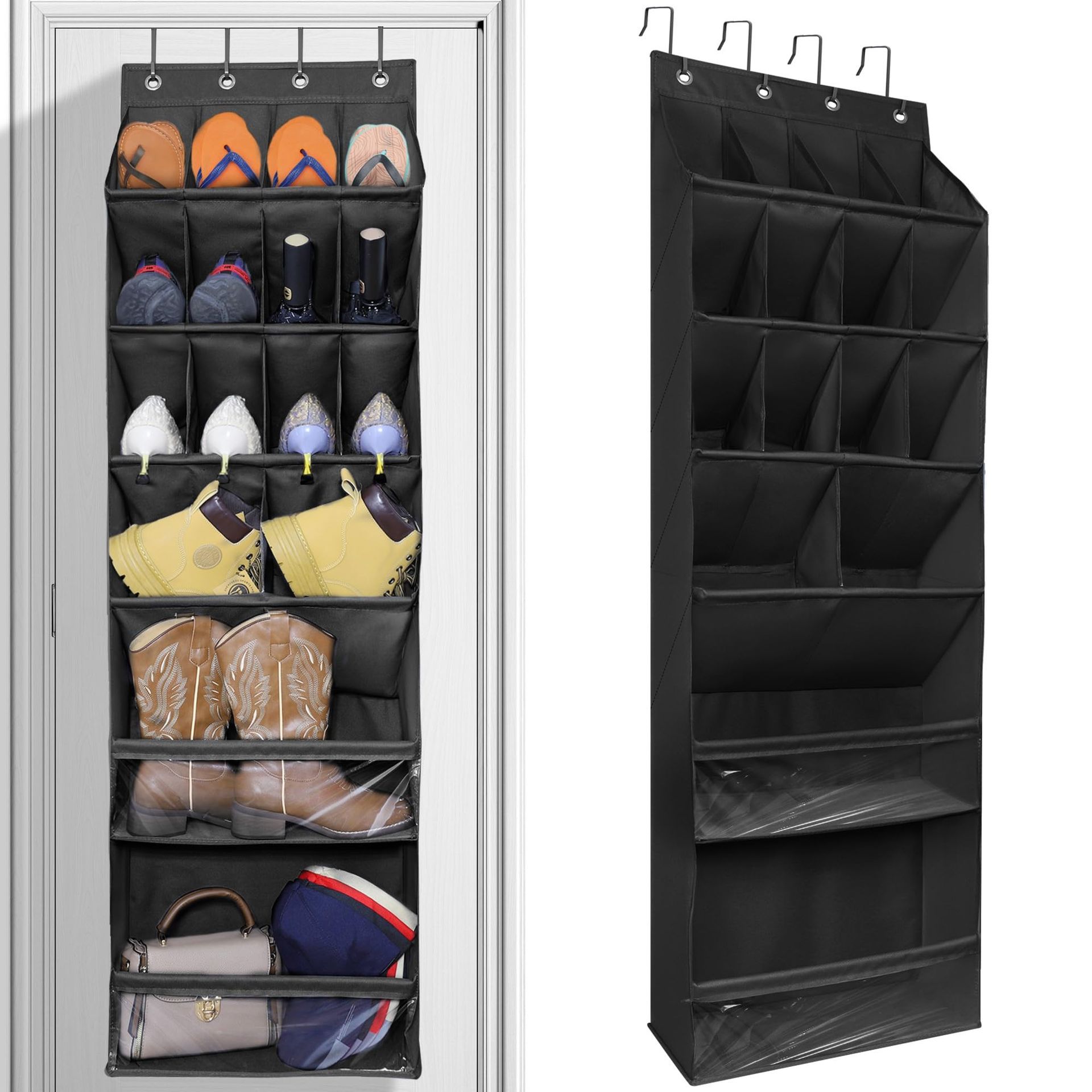 Over the Door Shoe Organiser with 16 Large Deep Pockets Hanging Rack for Closet or Dorm Storage - Black New 1 Pack