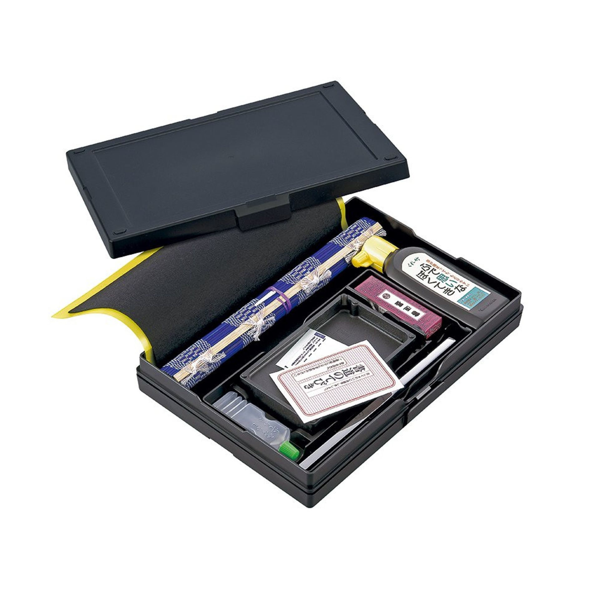 Traditional Japanese Calligraphy Set Complete Writing Kit with Brushes, Ink, Mat, Paperweight & Trays - Black 1 Count