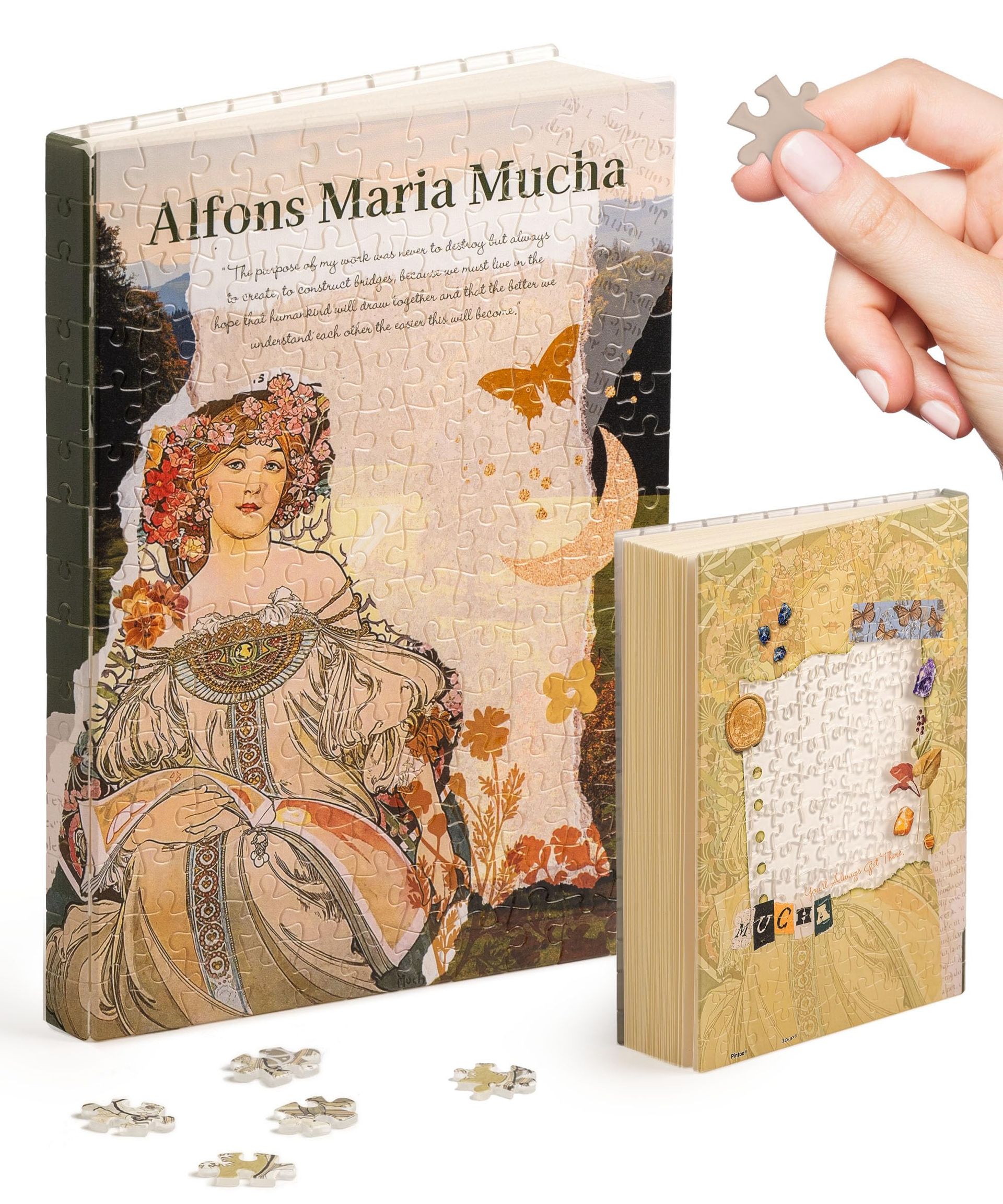 PieceRelax Puzzle Journal for Adults Notebook with 329 Piece Jigsaw Cover Gift Idea - Alphonse Mucha Reverie Diary YA1057