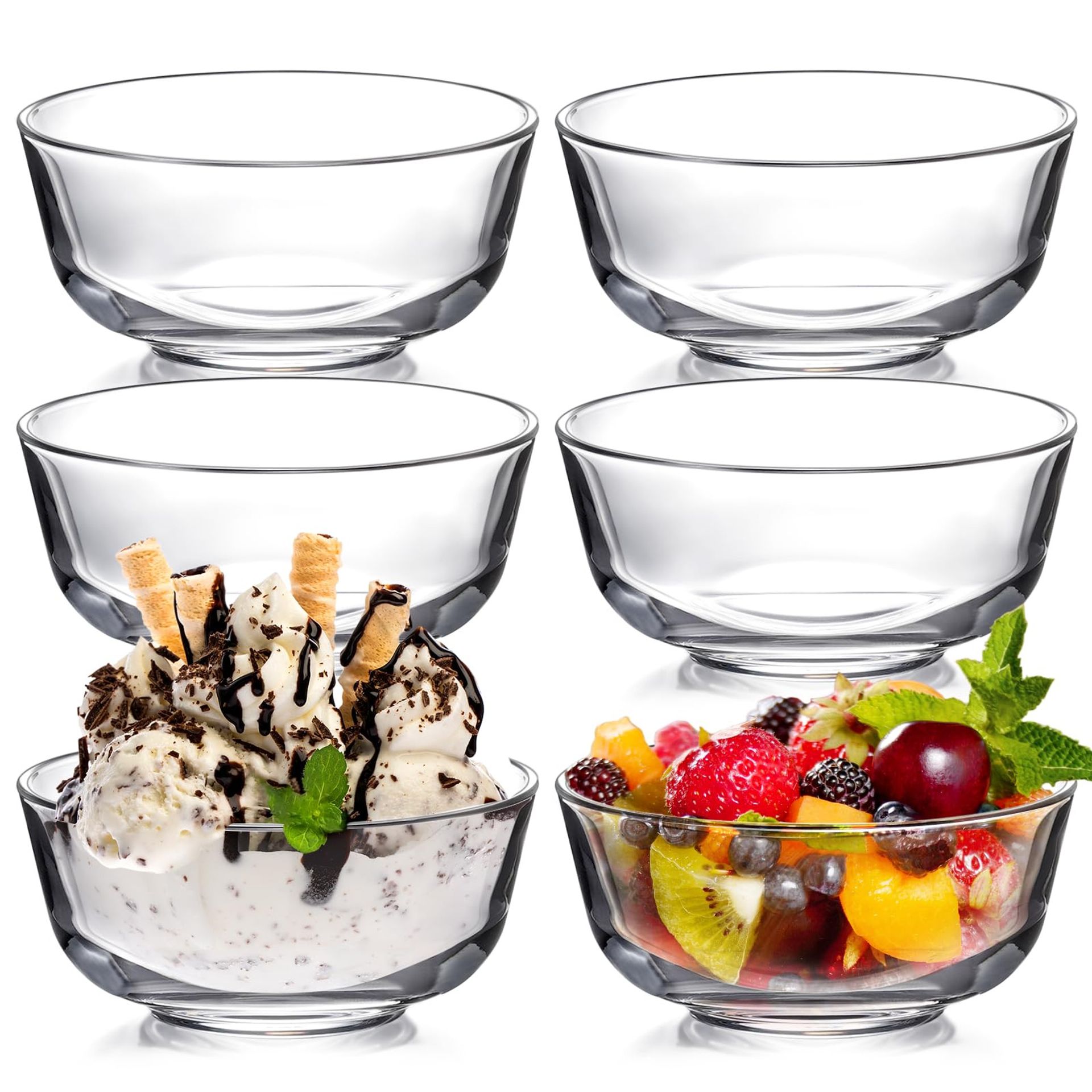 Set of 6 Small Glass Dessert Bowls 300ml Clear Snack & Prep Dishes Nesting Design - Clear 11.5cm-6 Pcs - Spring Refresh