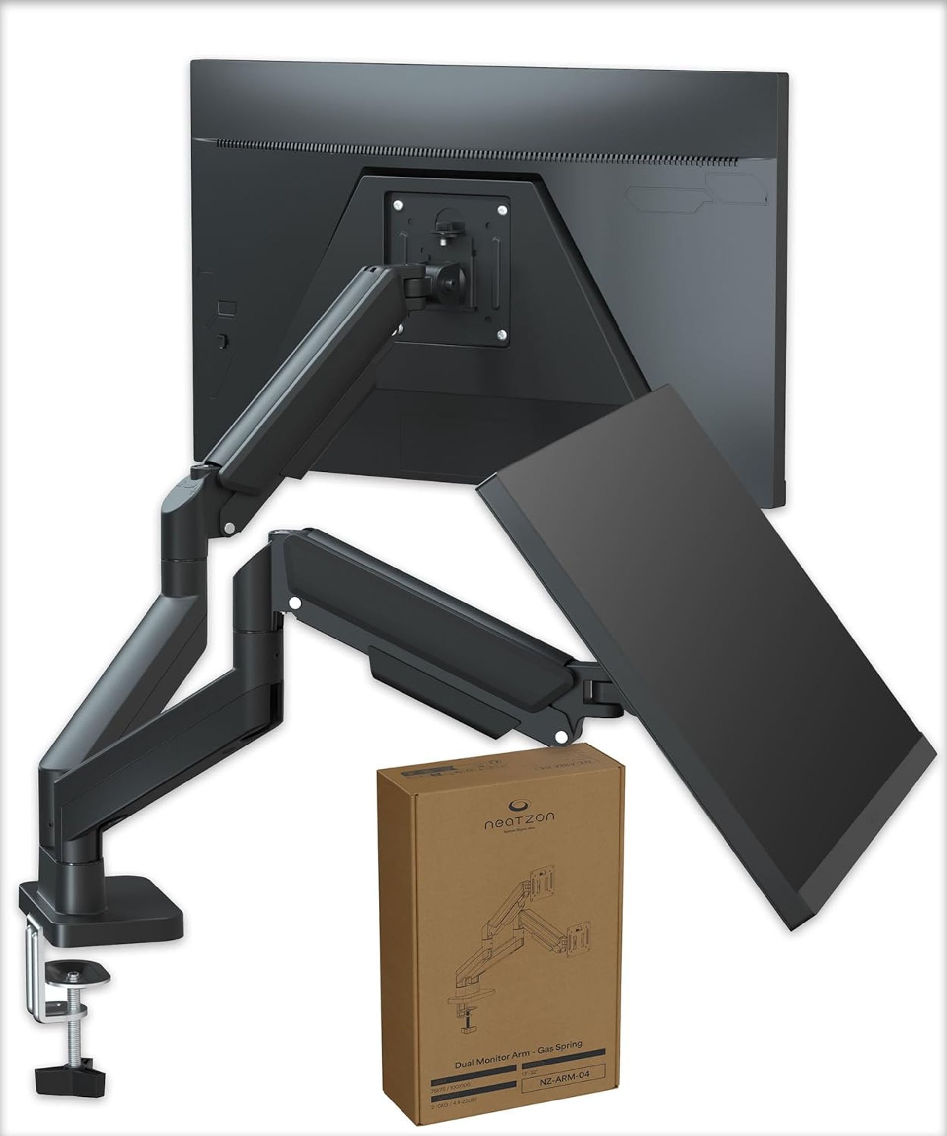 Dual 32-Inch Monitor Arm Desk Mount Height Adjustable VESA Gas Spring with Cable Management - Black Dual Monitor Arm