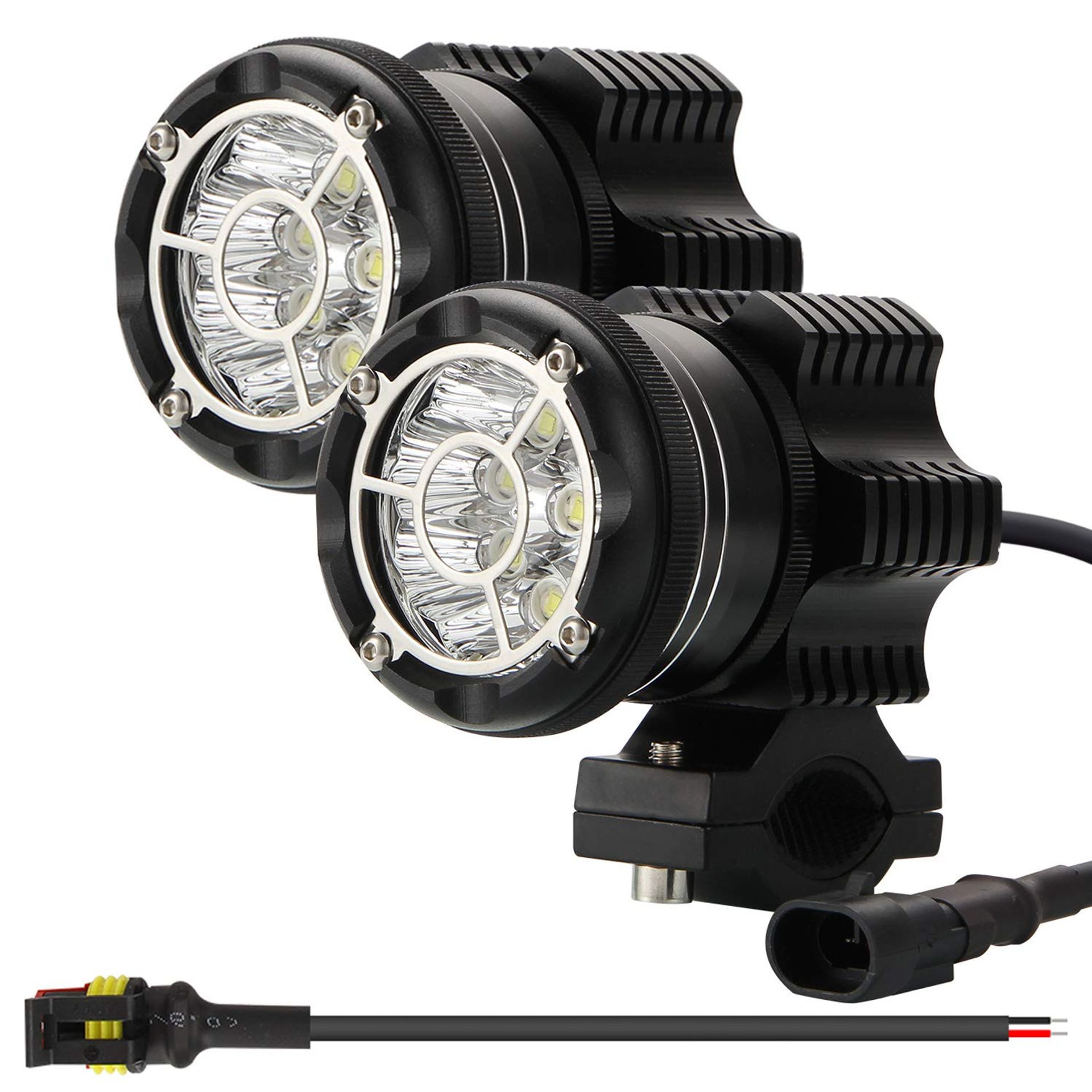 LED Round Motorcycle Driving Lights 90W 9000lm Spotlight Strobe Combo - White 2.5 Inch