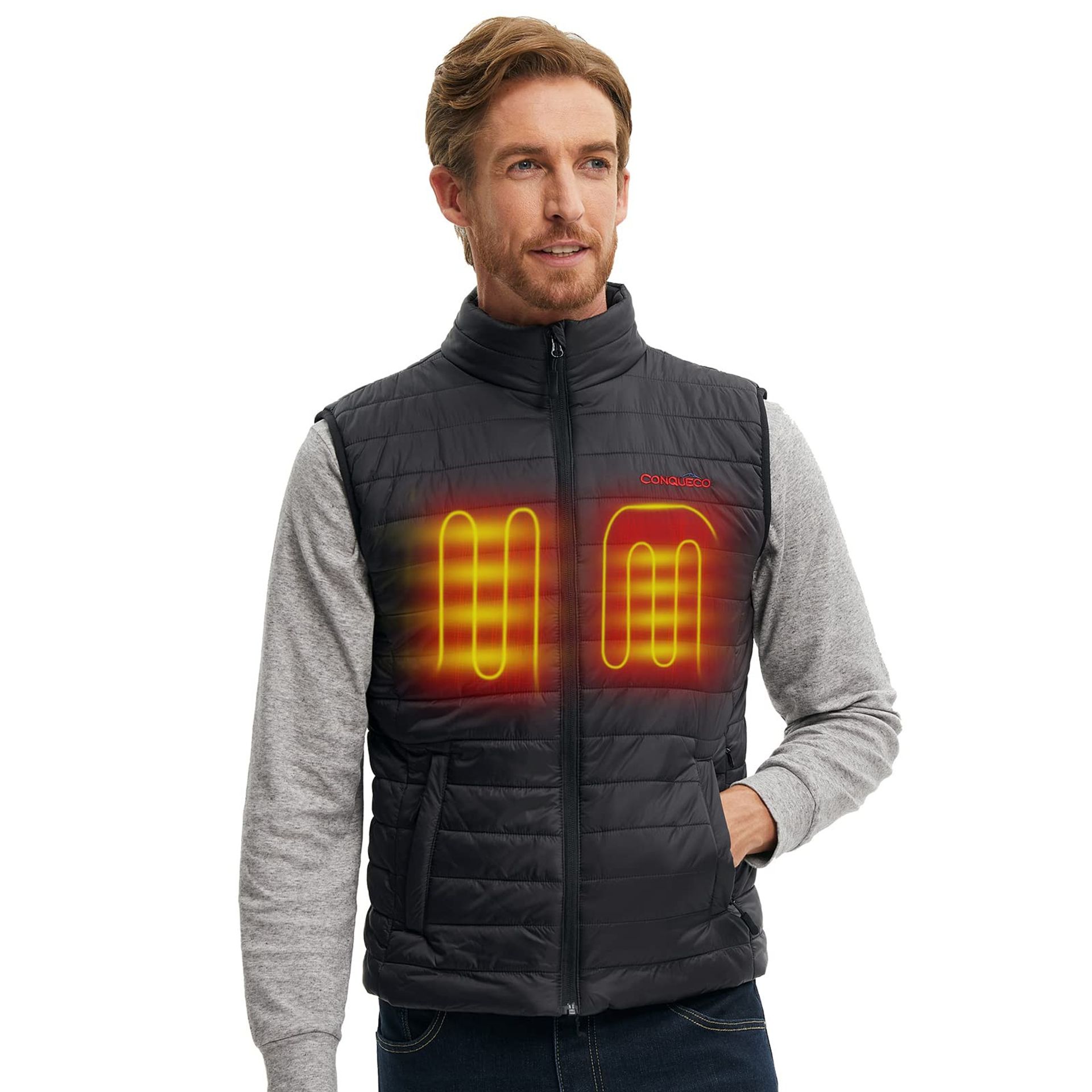 Men's Heated Vest Electric Warming Gilet Lightweight USB Battery Pack Outdoor Wear - Black XXL