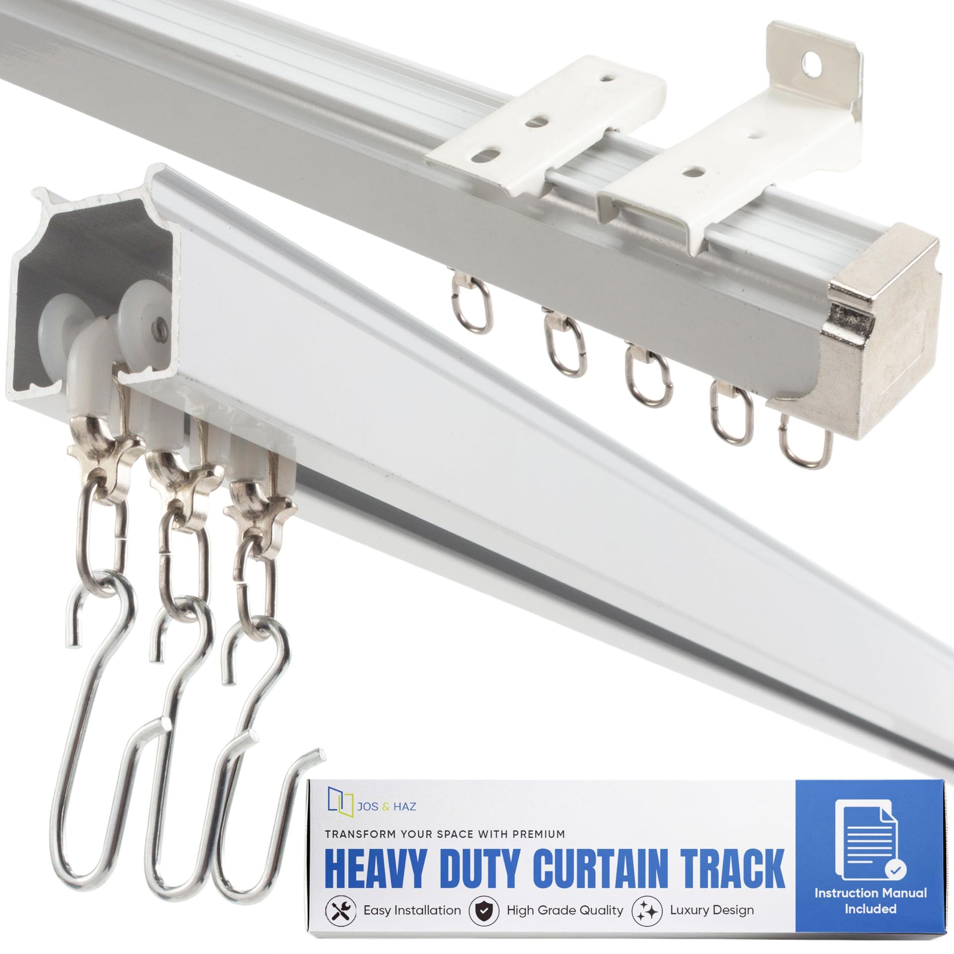 Ceiling Curtain Track Set Heavy-Duty Aluminium Rail System for Room Dividers and Privacy Screens - White 5 Meter