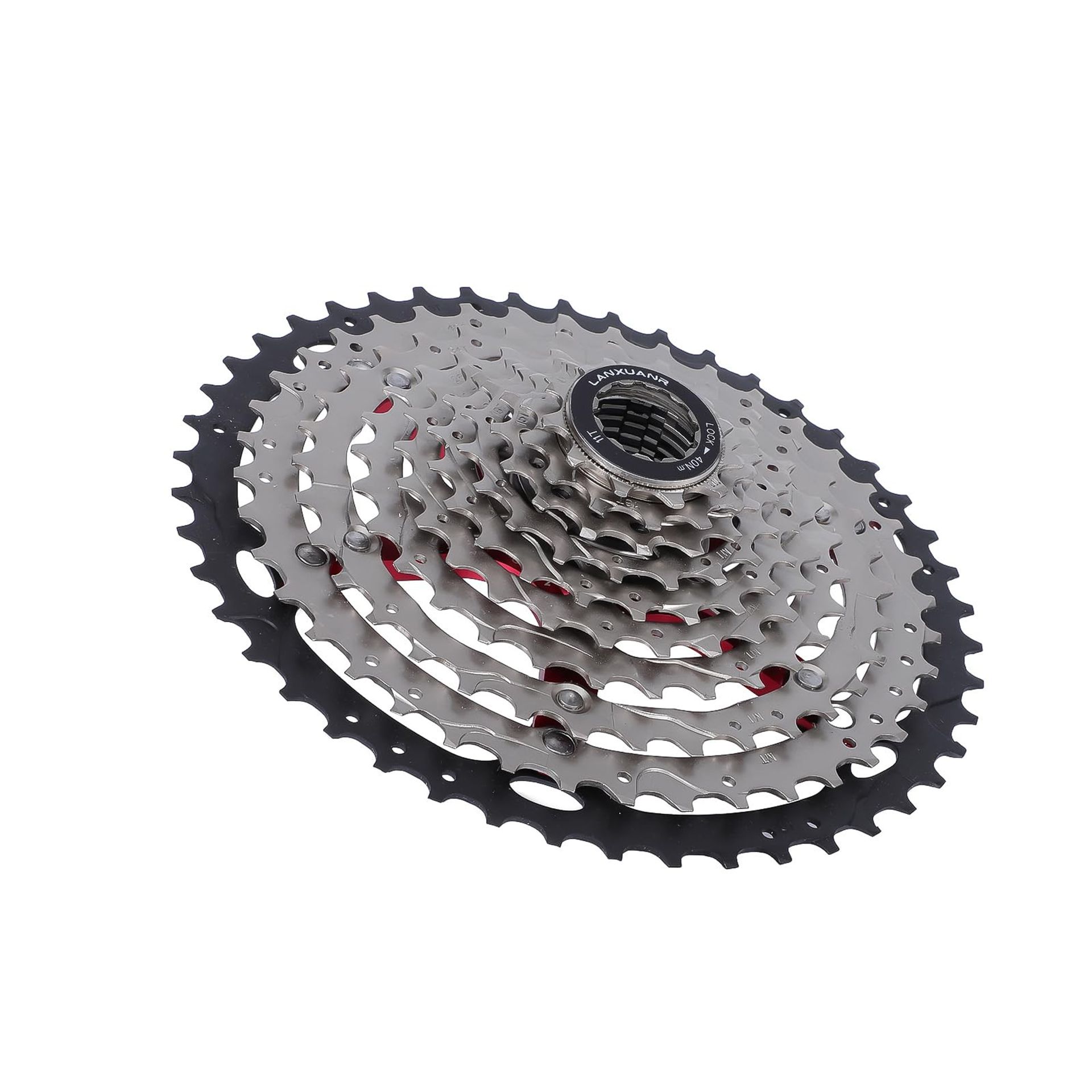 10 Speed Mountain Bike Cassette Compatible with Shimano & Sram, Wide Ratio Gear Set, Durable Nickel-Plated Steel - Black Silver 11-46T