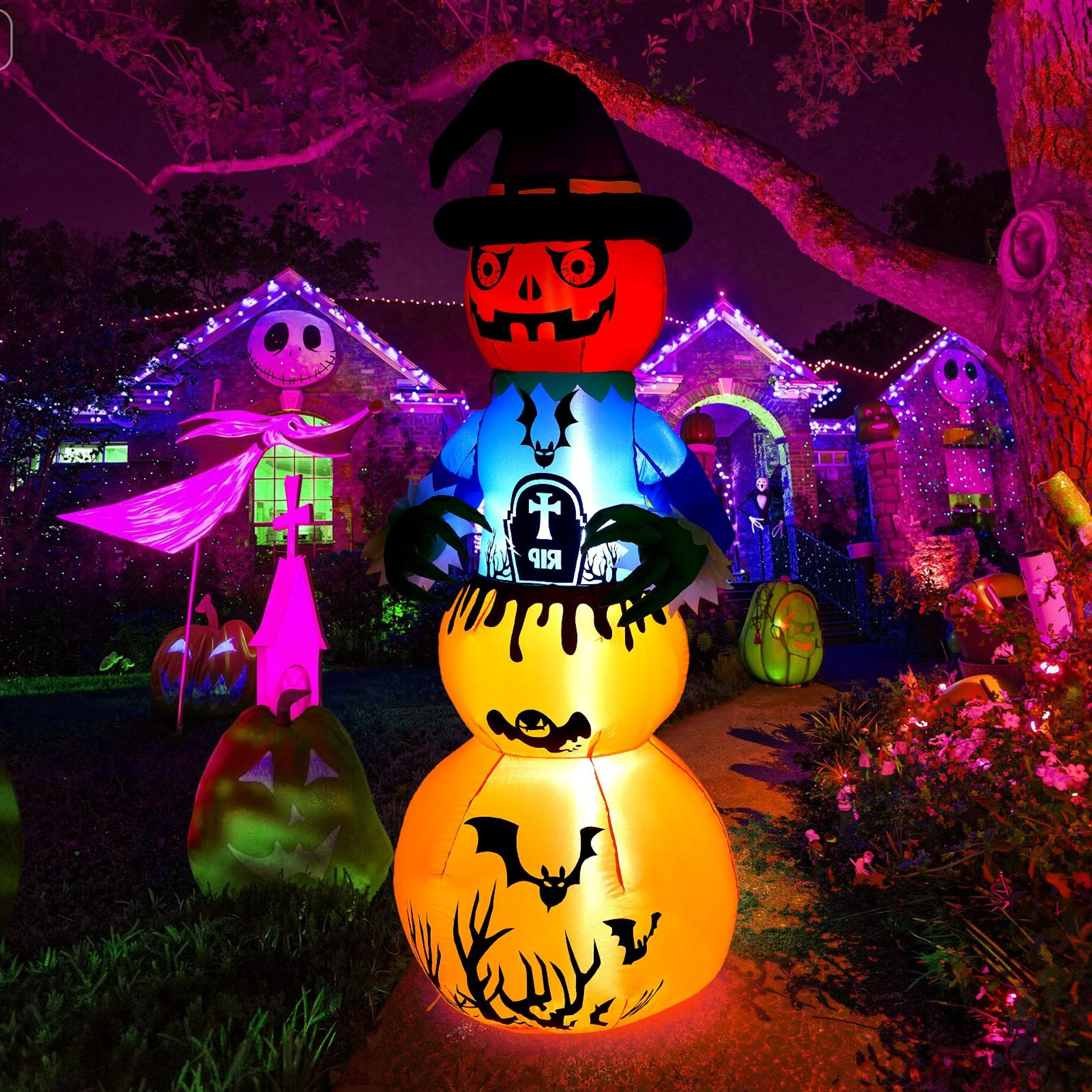 Halloween Inflatable Zombie Ghost 6FT Outdoor Yard Decoration with LED Lights and Air Blower - Colourful 6ft Zombie Ghost