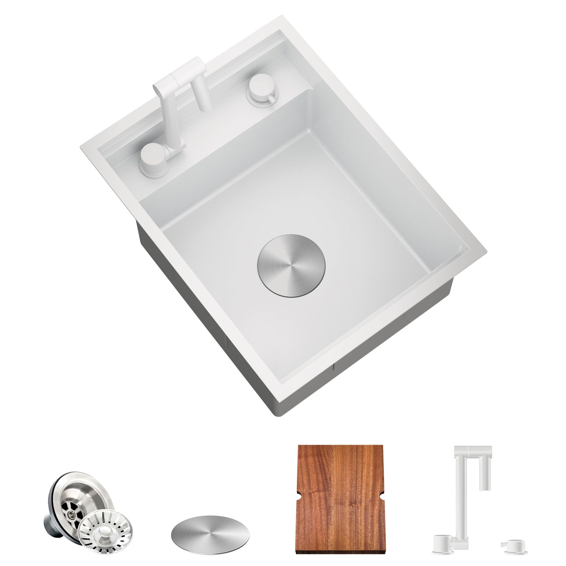 TORVA Workstation Undermount Sink with Foldable Faucet 16 Gauge Stainless Steel for Bar or RV Kitchen - White 40 x 53 x 22.9cm