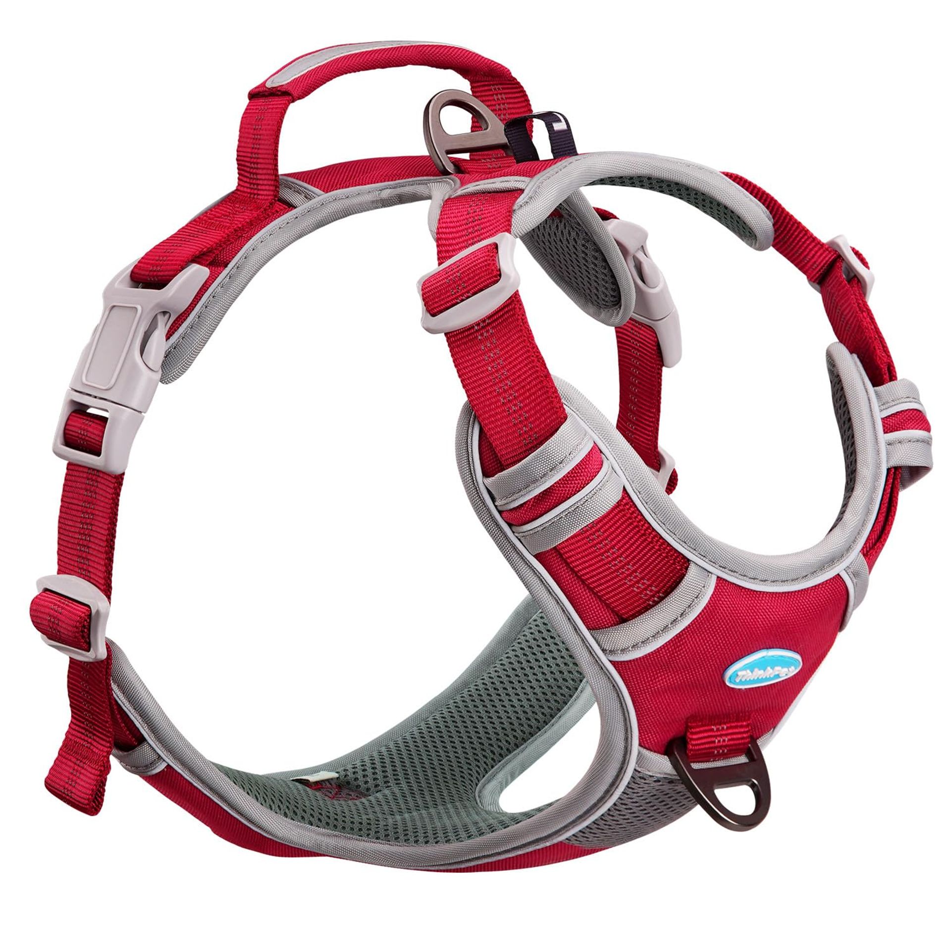 No Pull Dog Harness Breathable Sports Design with Handle Reflective Adjustable Control - Dark Red L