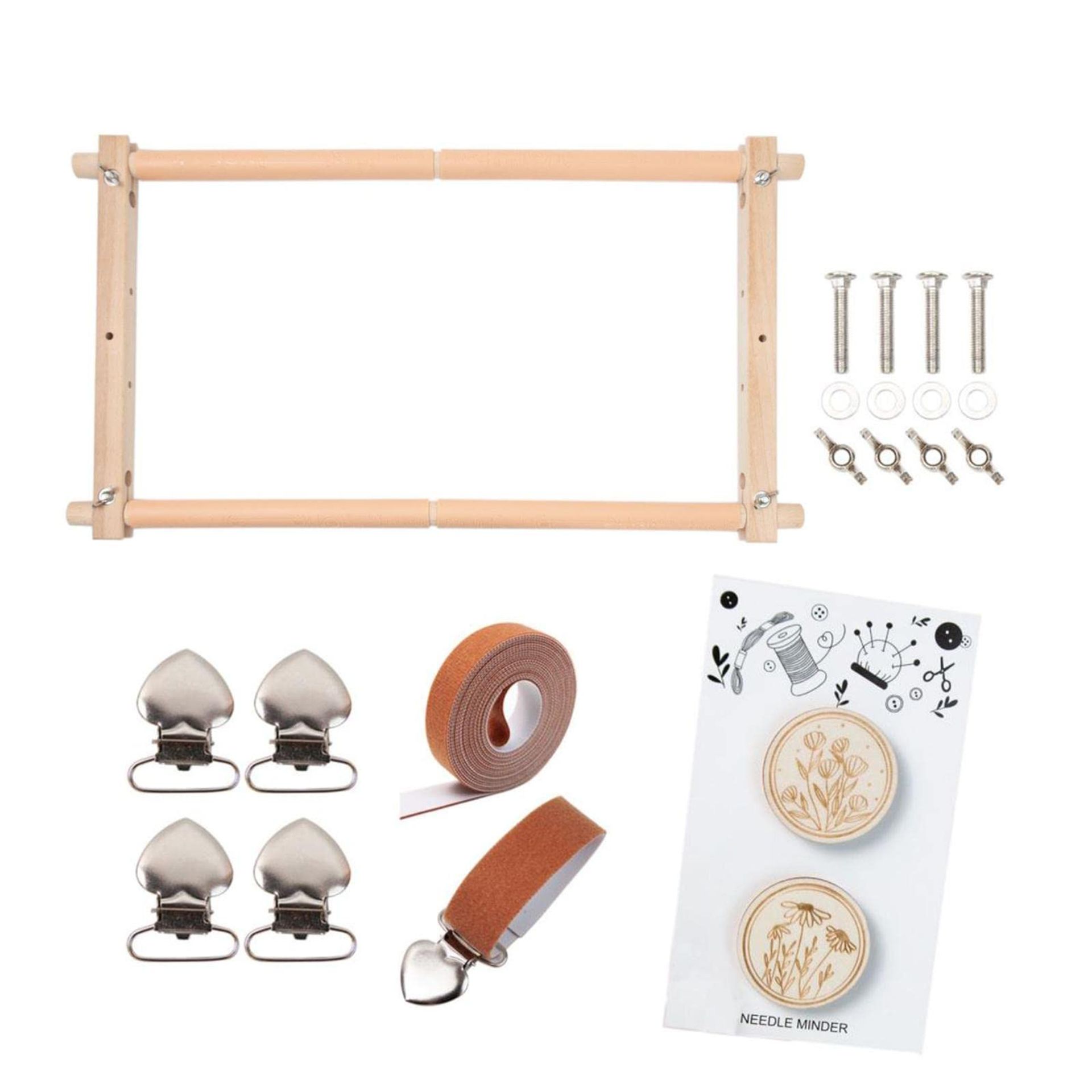 Adjustable Embroidery Frame Wooden Cross Stitch Tapestry Scroll Holder for Needlecraft and Handcraft Projects - Beige 54.5cm