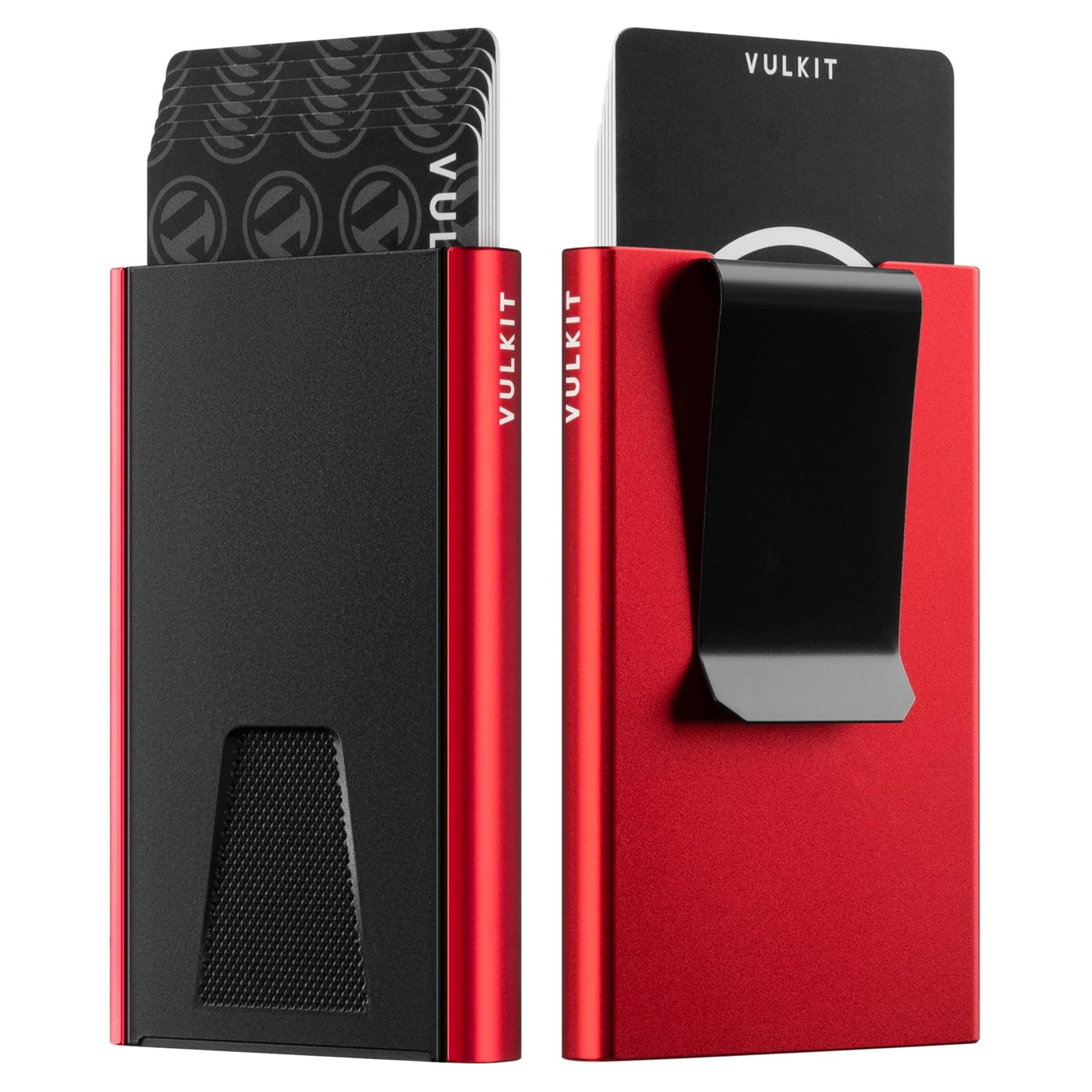 Slim Card Wallet with Money Clip Aluminium RFID Blocking Card Holder POP UP Design - Red With Money Clip